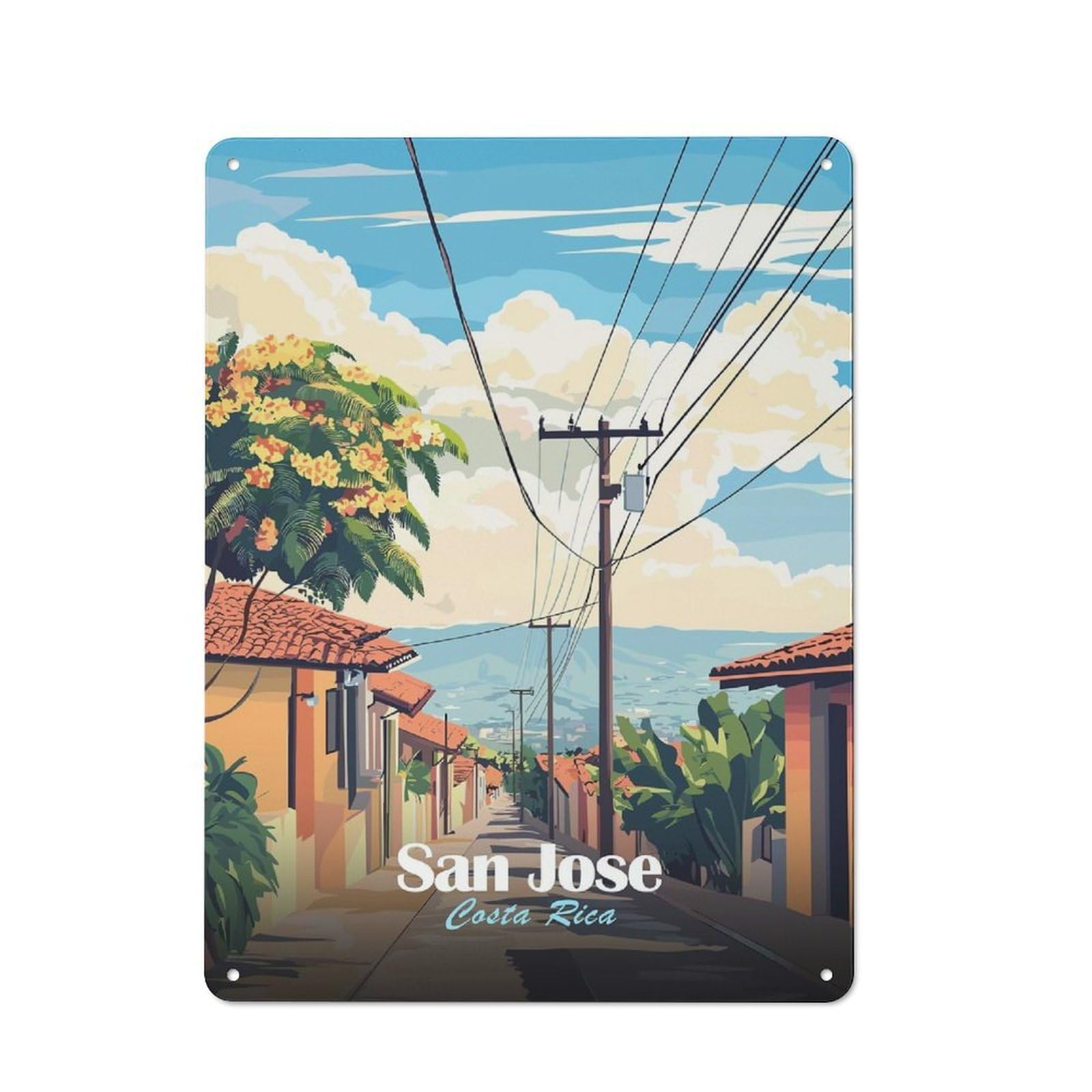 Junmoney Style-17 Weathered Look San Jose, Costa Rica Travel Metal Wall Sign 40X30cm, Shed Wall Plaque For Tool Room, Garage, Studio Or Home Bar