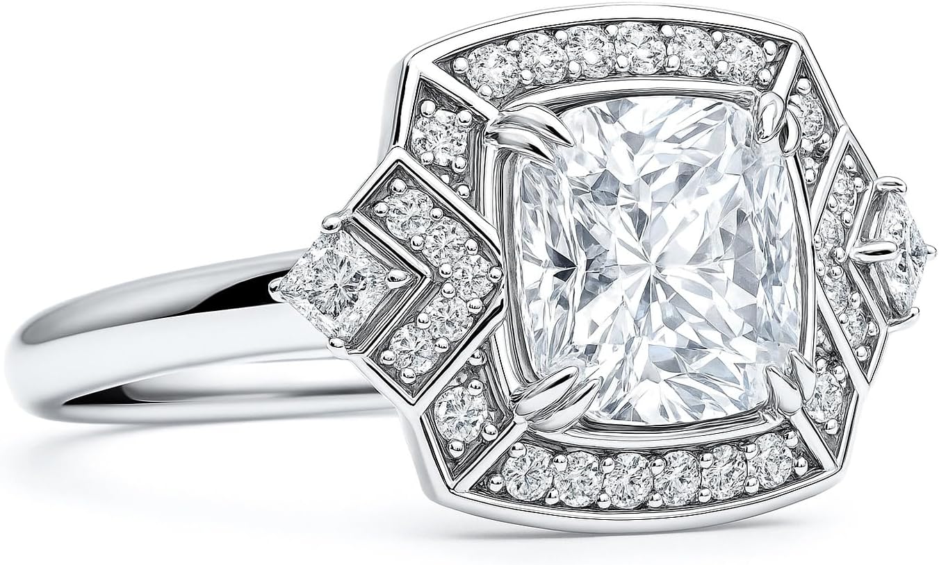 BERRICLE Sterling Silver Halo Arrow Art Deco Statement Cocktail Ring for Women, Cushion Cut Cubic Zirconia CZ