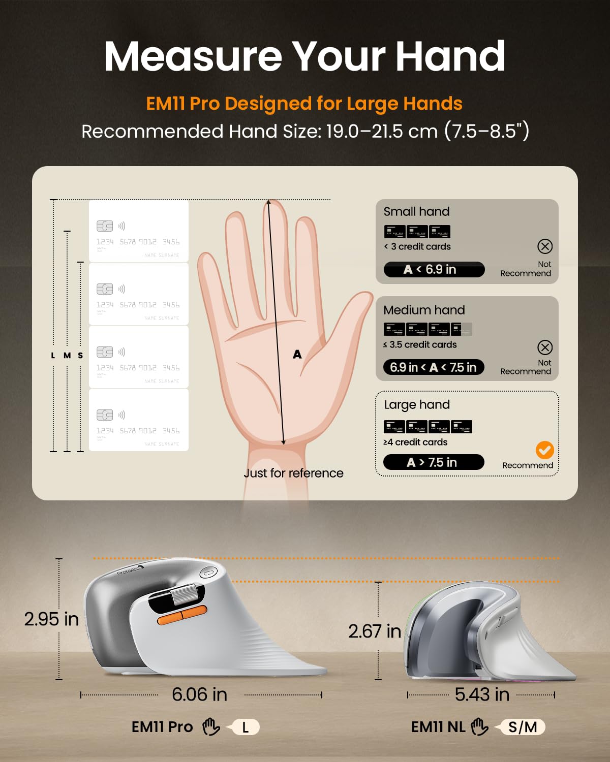 ProtoArc EM11 Pro Ergonomische Vertikale Maus für Große Hände, Weiß