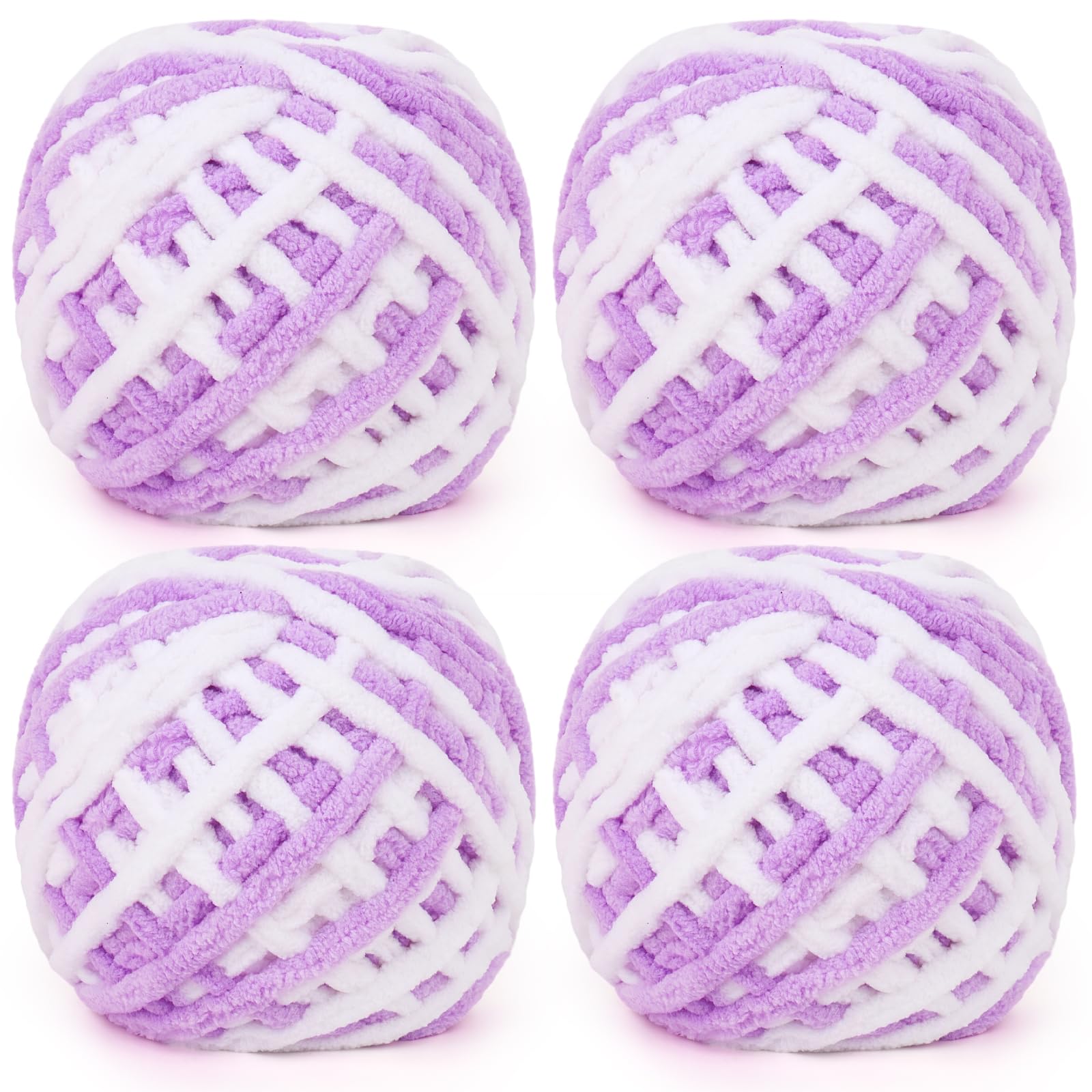 Aeelike Light Purple and White Chunky Wool - 4 x 100g Soft Fluffy Thick Ombre Yarn - Chunky Knitting Wool for Blanket, Sweaters, Scarves, Bags & Plush Projects - Light Purple and White Yarn — image 1