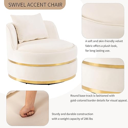 Miniatura 5 de Harper & Bright Designs Silla giratoria de 360 grados, moderna silla tapizada de terciopelo, silla suave con cojín de asiento para sala de estar,