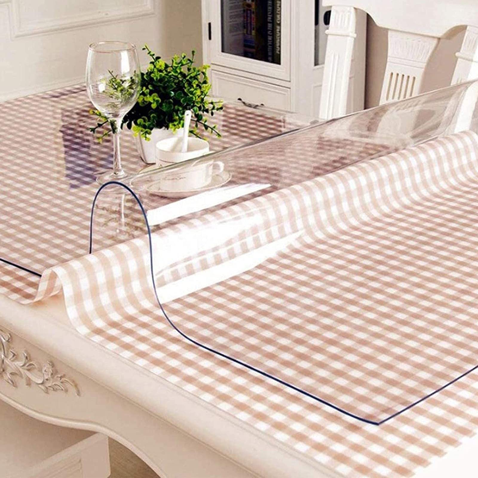 PVC Tischdecke Transparent,Tischfolie Tischschutz Wasserdicht Kristallklar, rutschfest Kratzfest Pflegeleicht,FüR Restaurant,Garten,BüRo.UnterstüTzung Der Anpassung(Color:3mm,Size: 110x270cm)