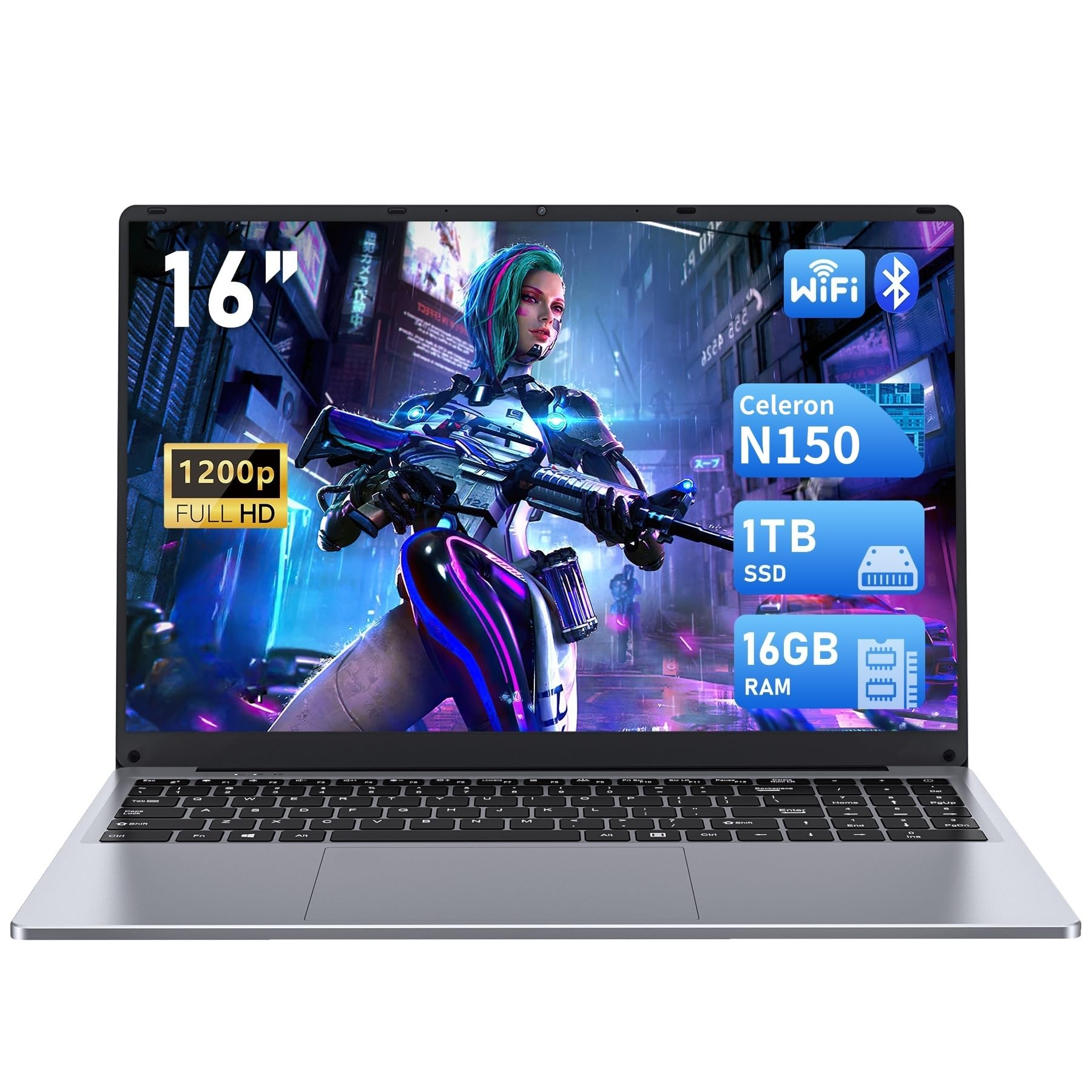 FUNYET portatile da 16 pollici, laptop con processore N150 (fino a 3,4 GHz), 16 GB di RAM 1 TB SSD, notebook Win 11,laptop 1920 x 1200 FHD, computer portatile con tastiera retroilluminata, 6000 mAh