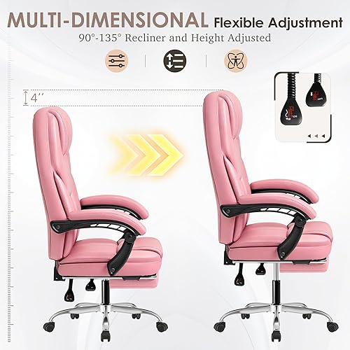 Miniatura 5 de Shahoo Silla de oficina ejecutiva con masaje, asientos ergonómicos reclinables de cuero con respaldo alto con reposapiés y soporte lumbar, grande y