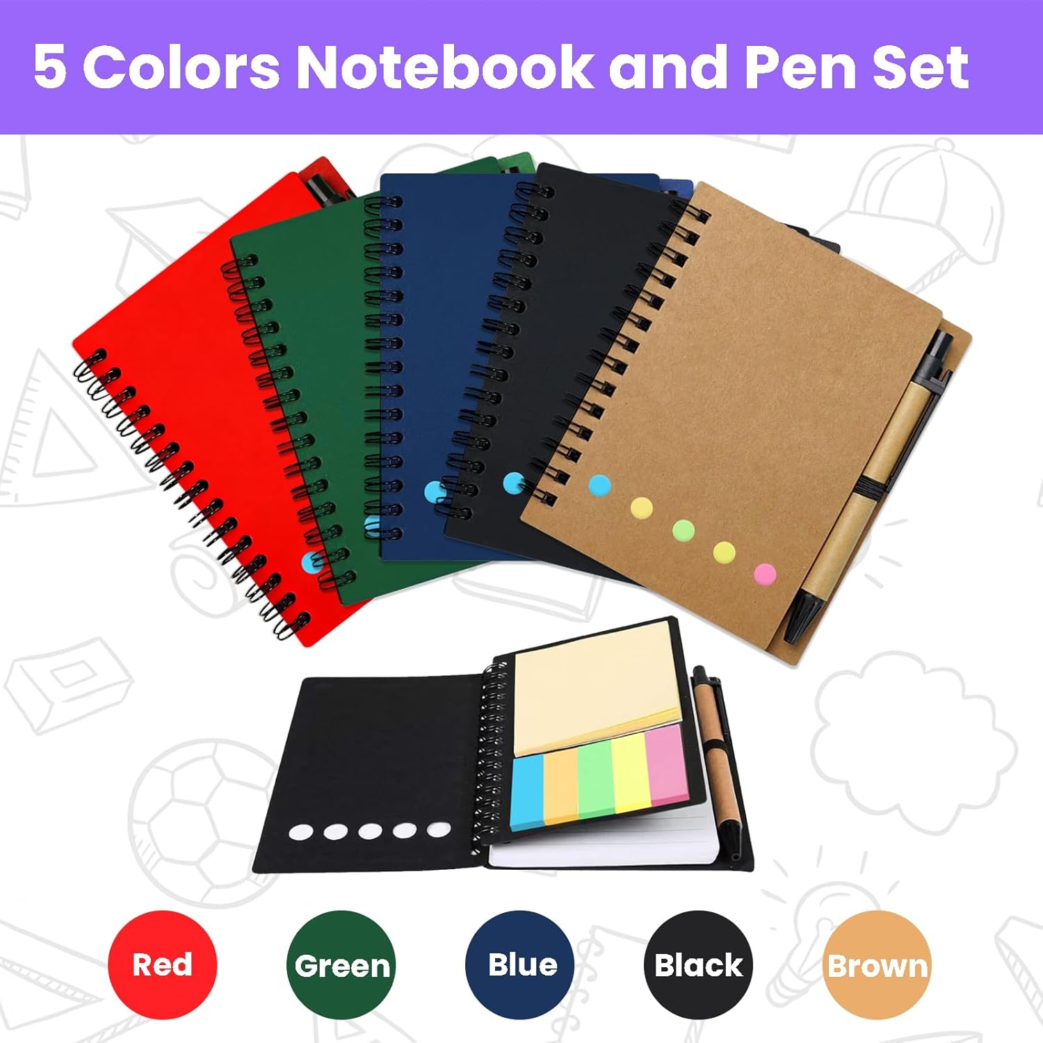 30 Pack Spiral Notebook and Pen Set, Lined Small Notebook with Pen Sticky Notes Steno Pads Pocket Mini Journals Bulk Notebooks for Business Office School Supplies, 5 Colors, 60 sheets, 4.25 x 5.3in - Image 3
