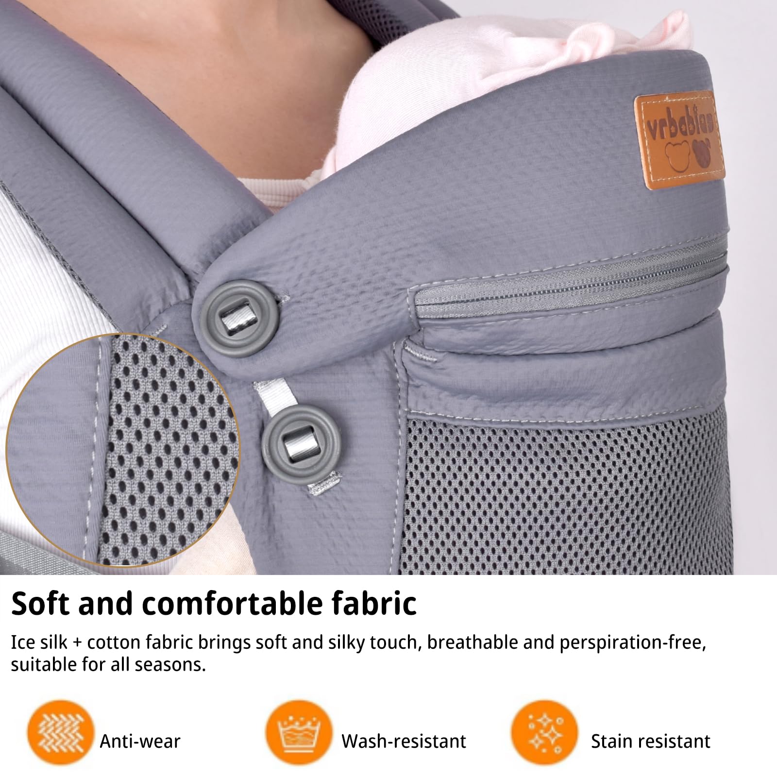 Babytrage für Neugeborene ab Geburt, Weich Atmungsaktiv Babytrage mit verstellbarem Hüftgurt Schulterriemen und Kapuze, Schwarz Baby Trage Vorne und Hinten Tragen für Babys 4-16kg