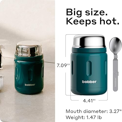 Miniatura 6 de BOBBER Tarro térmico con aislamiento de boca ancha de 24 onzas para sopa y comida caliente, acero inoxidable con cuchara y tazón integrados,