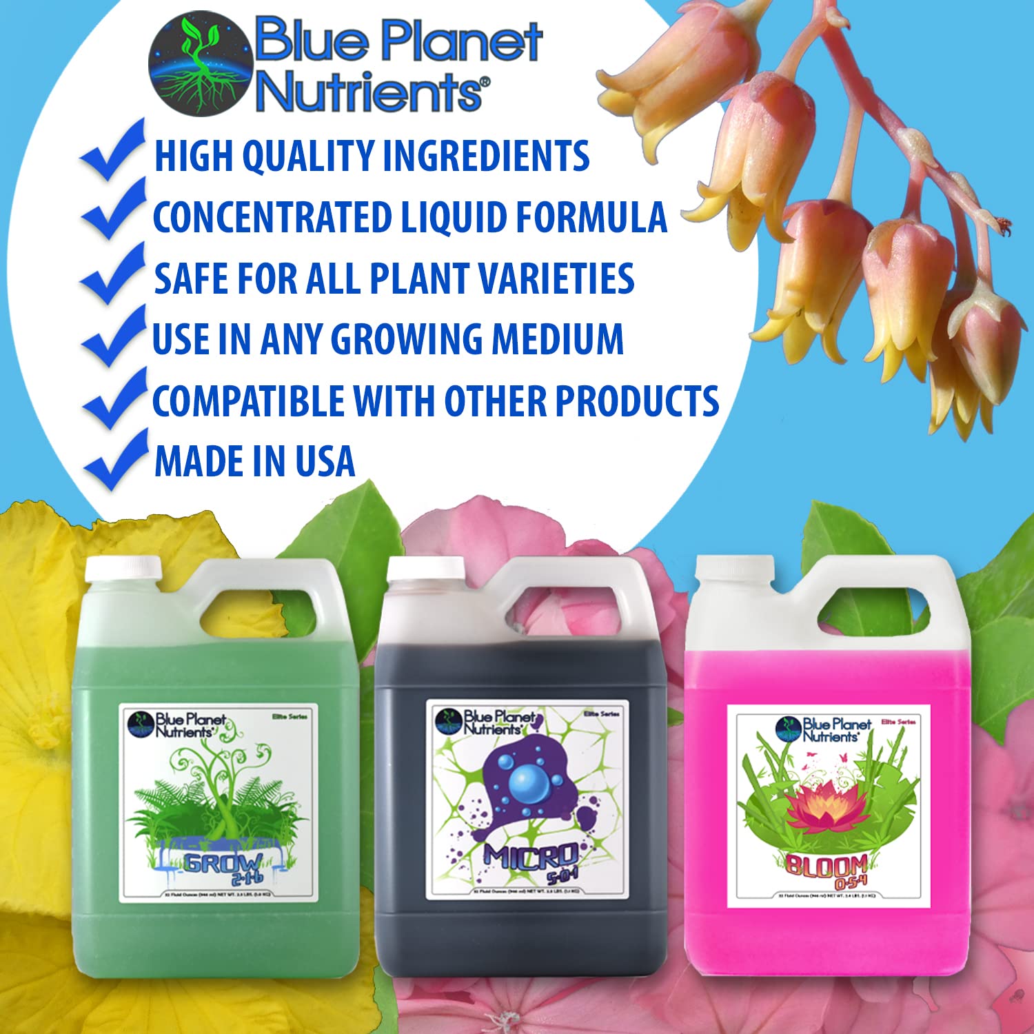 Elite Series Trio (Quart) | All Purpose Fertilizer Set | for All Plants and Gardens | Blue Planet Nutrients