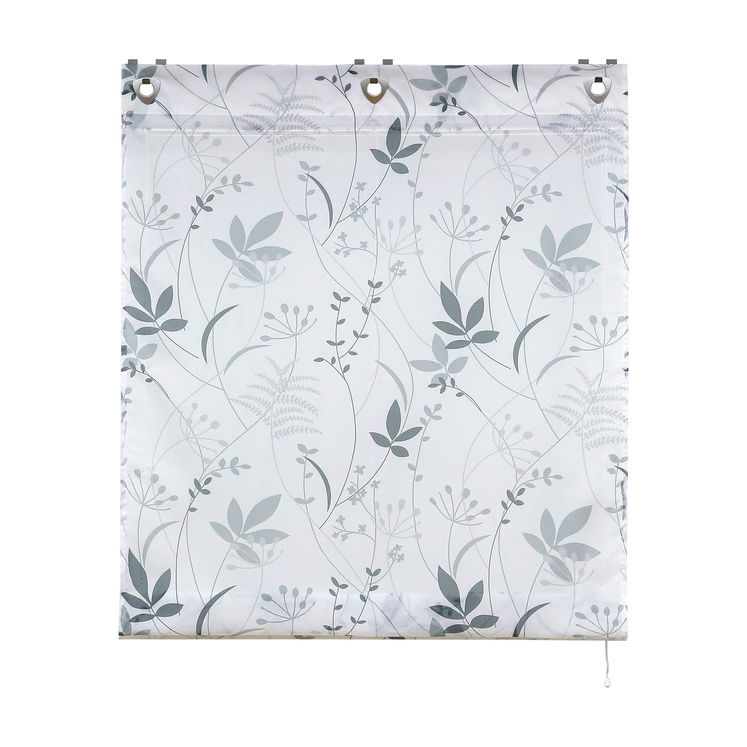 ESLIR Raffrollo ohne Bohren Raffgardine mit Ösen Blätter Muster 120x140cm | Weiß,Transparent,Gardinen mit U-Haken,Ösenrollo Modern,1Stück,Mit Hakenaufhängung,Bändchenrollo für Fenster innen