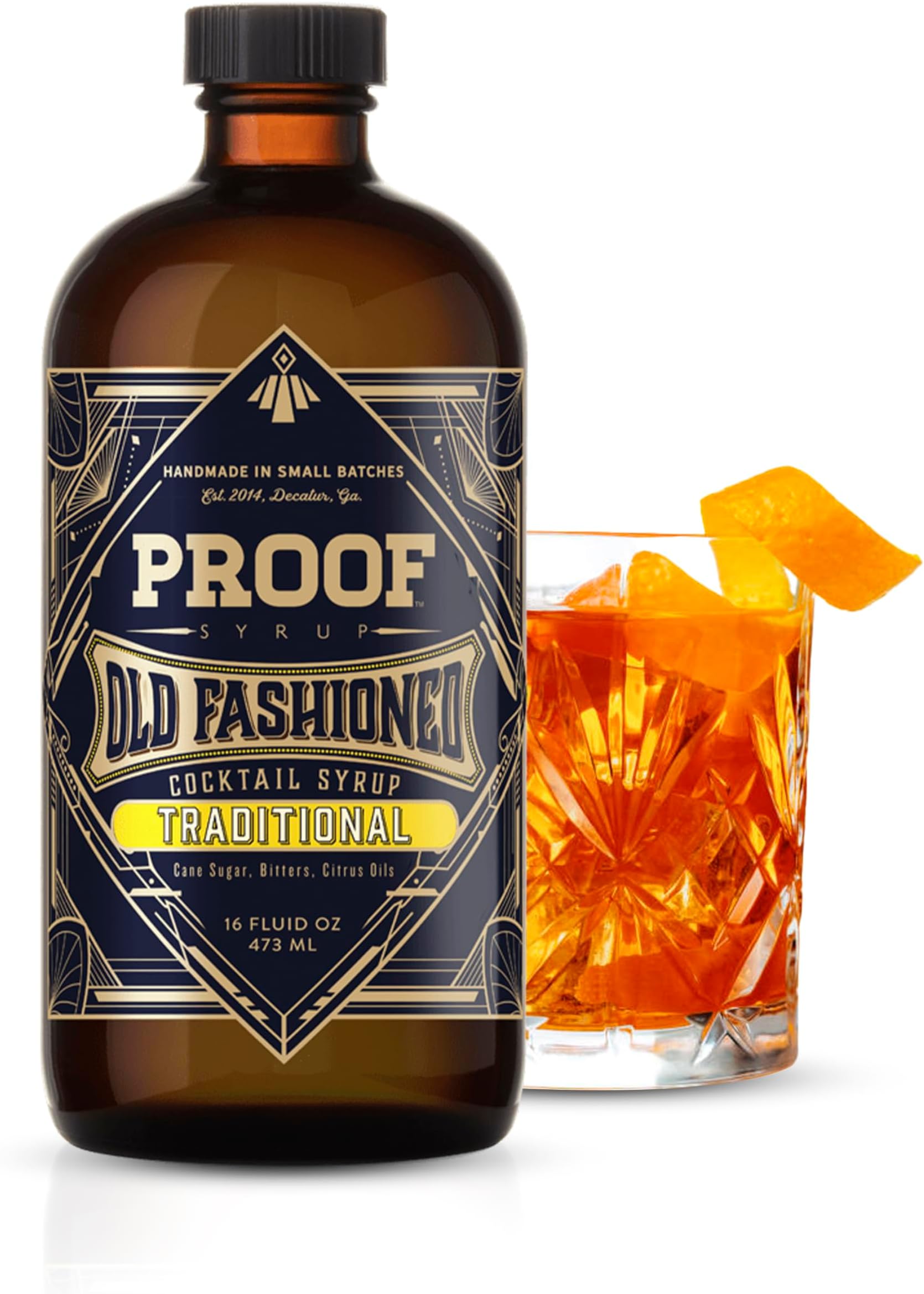 Old Fashioned Cocktail Mix - Made with Real Bitters & Cane Sugar - Traditional Old Fashion Flavor - Fast, Easy, Delicious, Handcrafted Cocktail Syrup - 16oz - 1 Bottle