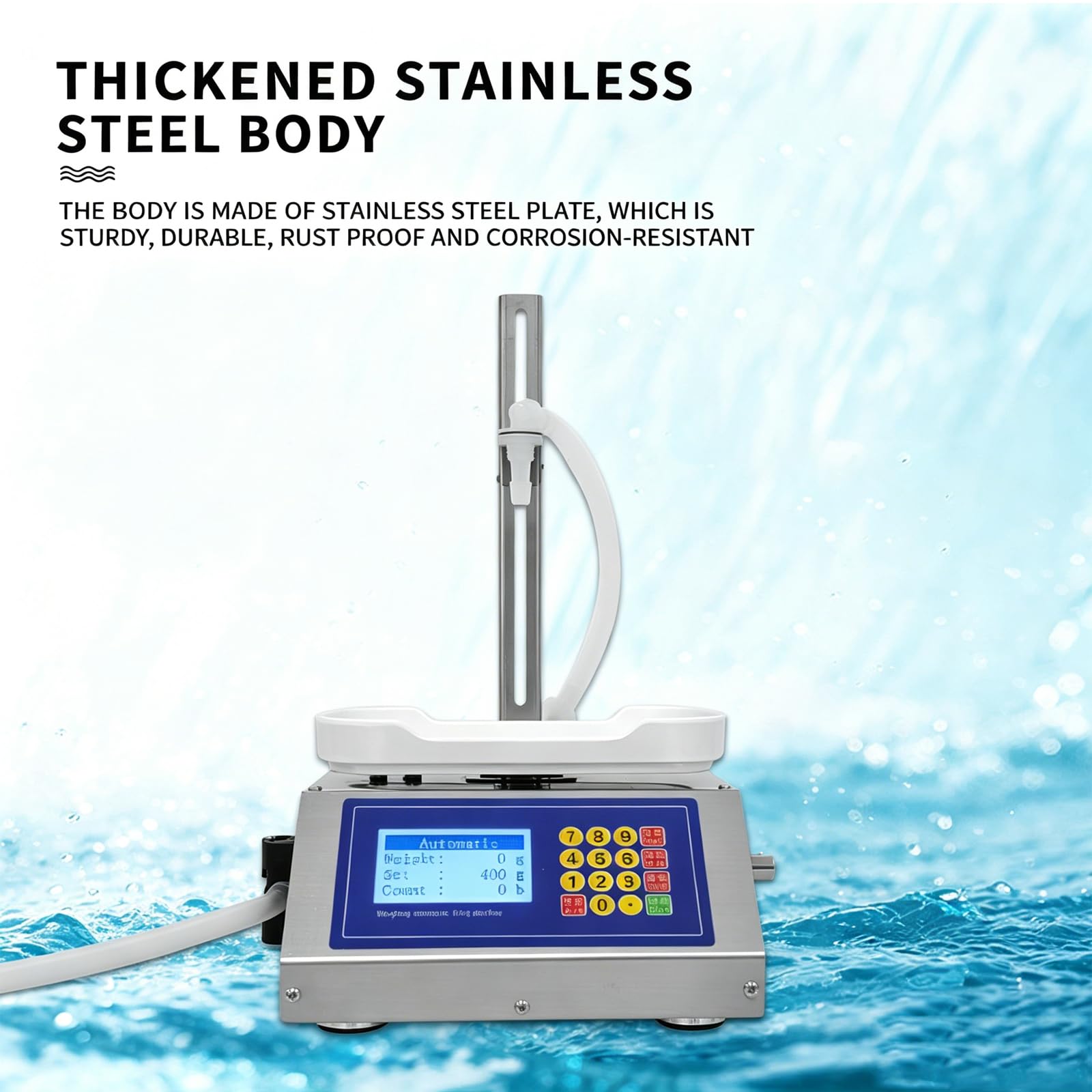 Máquina de llenado de líquidos, llenadora de botellas con bomba peristáltica con pantalla LCD, altura ajustable, sistema de pesaje para aceite, agua, jugo, capacidad de 8 g-3 kg