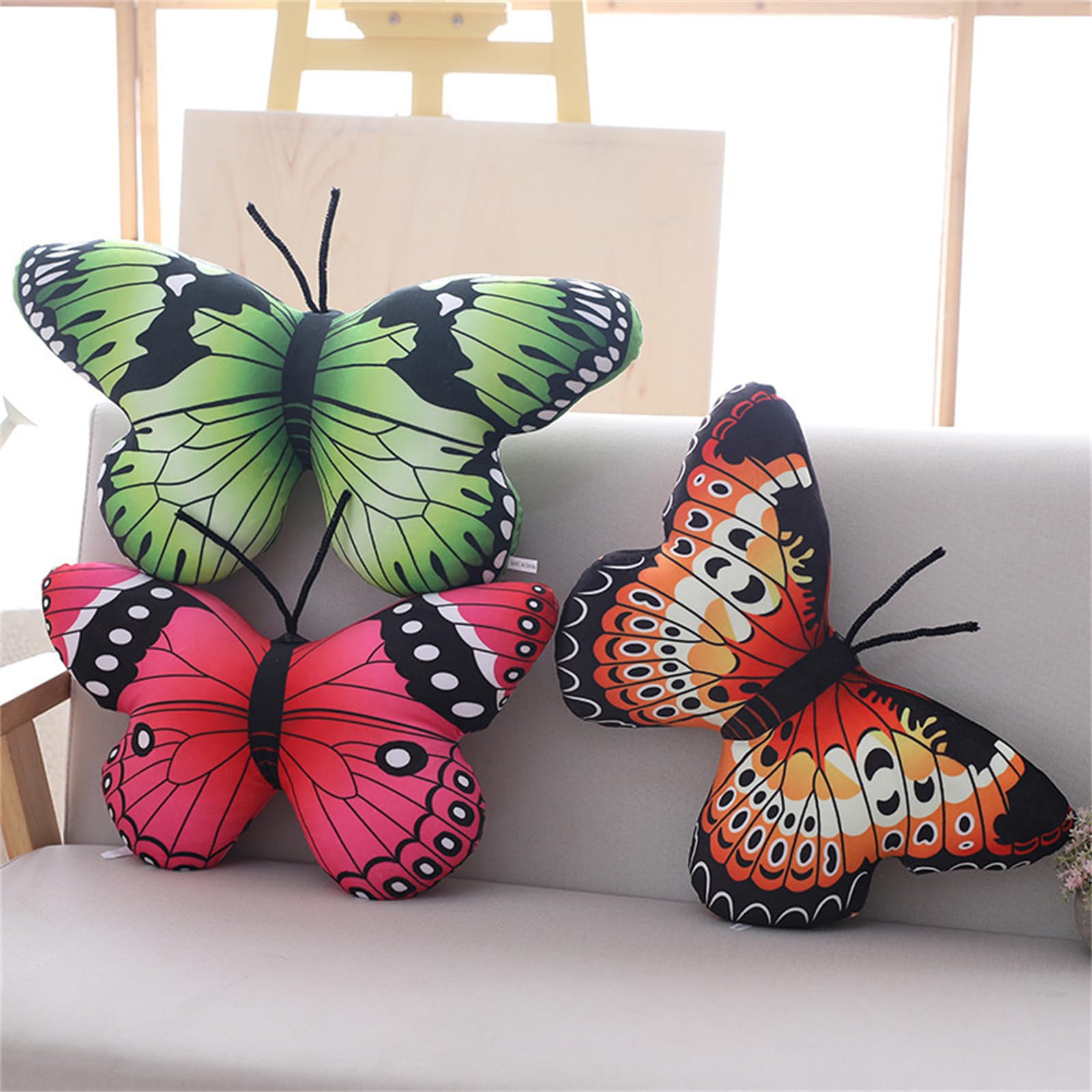 Herfair Bellissimo cuscino a forma di farfalla, realistico, con farfalla, morbido, regalo per bambini, adulti (blu, 40 x 30 cm)