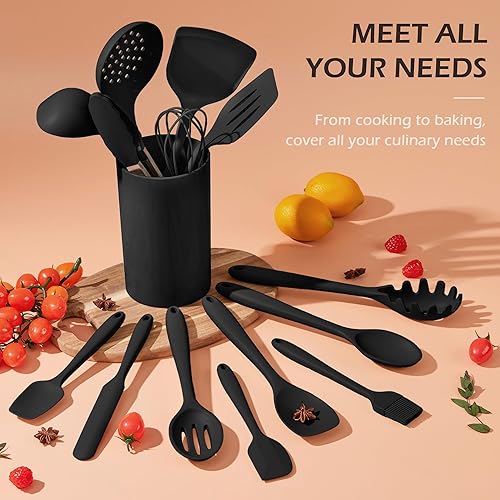 Miniatura 9 de Homikit - Juego de utensilios de cocina de silicona, 15 piezas de utensilios de cocina con soporte para utensilios de cocina antiadherentes,