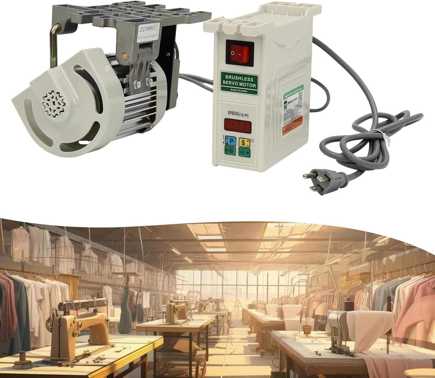 110V 600W Industrial Brushless Sewing Machine,Electric Brushless Silent Servo Motor with Controller,500-4500RPM Adjustable Speed Split Motor for Industrial Sewing