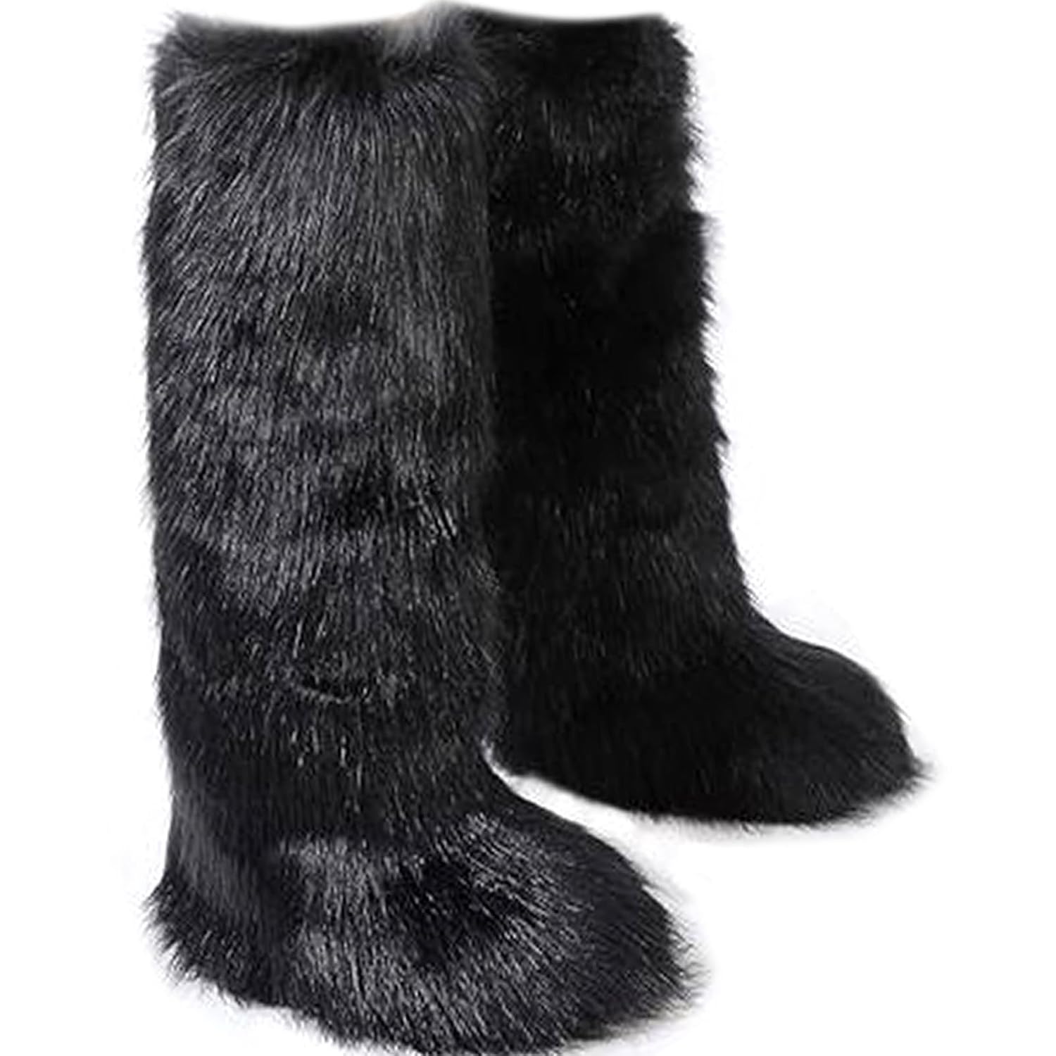 Valpeak Womens Faux Fur Boot Winter Fluffy Long Furry Boots for Girls Outdoor Fuzzy Knee-High Boots
