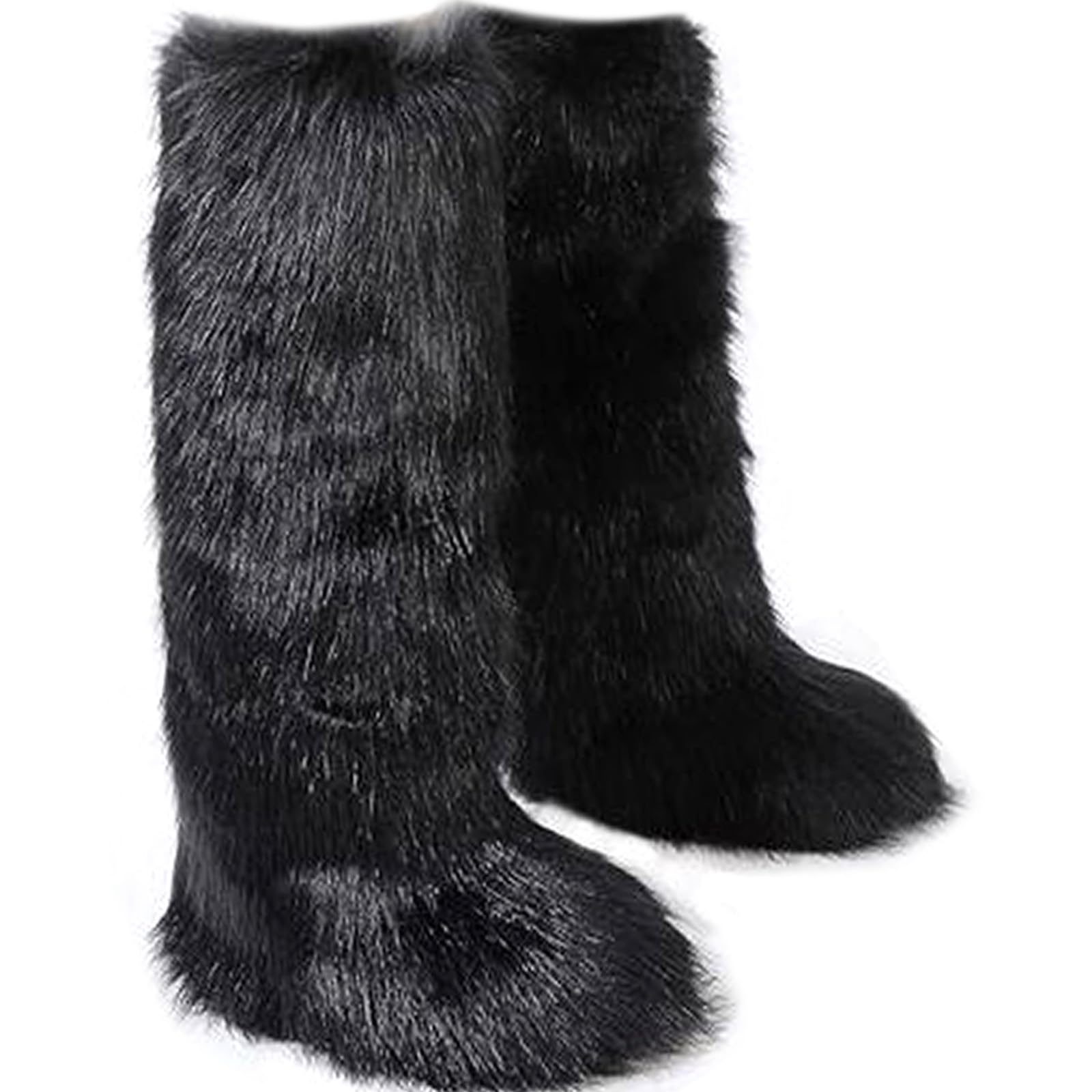 Valpeak Womens Faux Fur Boot Winter Fluffy Long Furry Boots for Girls Outdoor Fuzzy Knee-High Boots