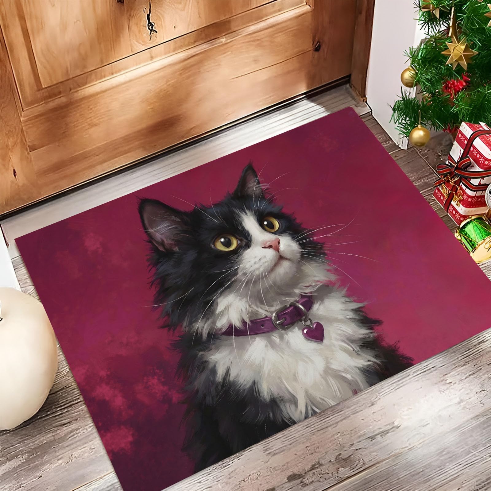 Felpudo Entrada Casa 60x120cm, Alfombra Puerta Retrato De Gato | Tapete Perfil Bajo Gato Blanco Y Negro, Súper Absorbente, Antideslizante, Lavable en la Lavadora para Entradas, Interiores y Cocinas
