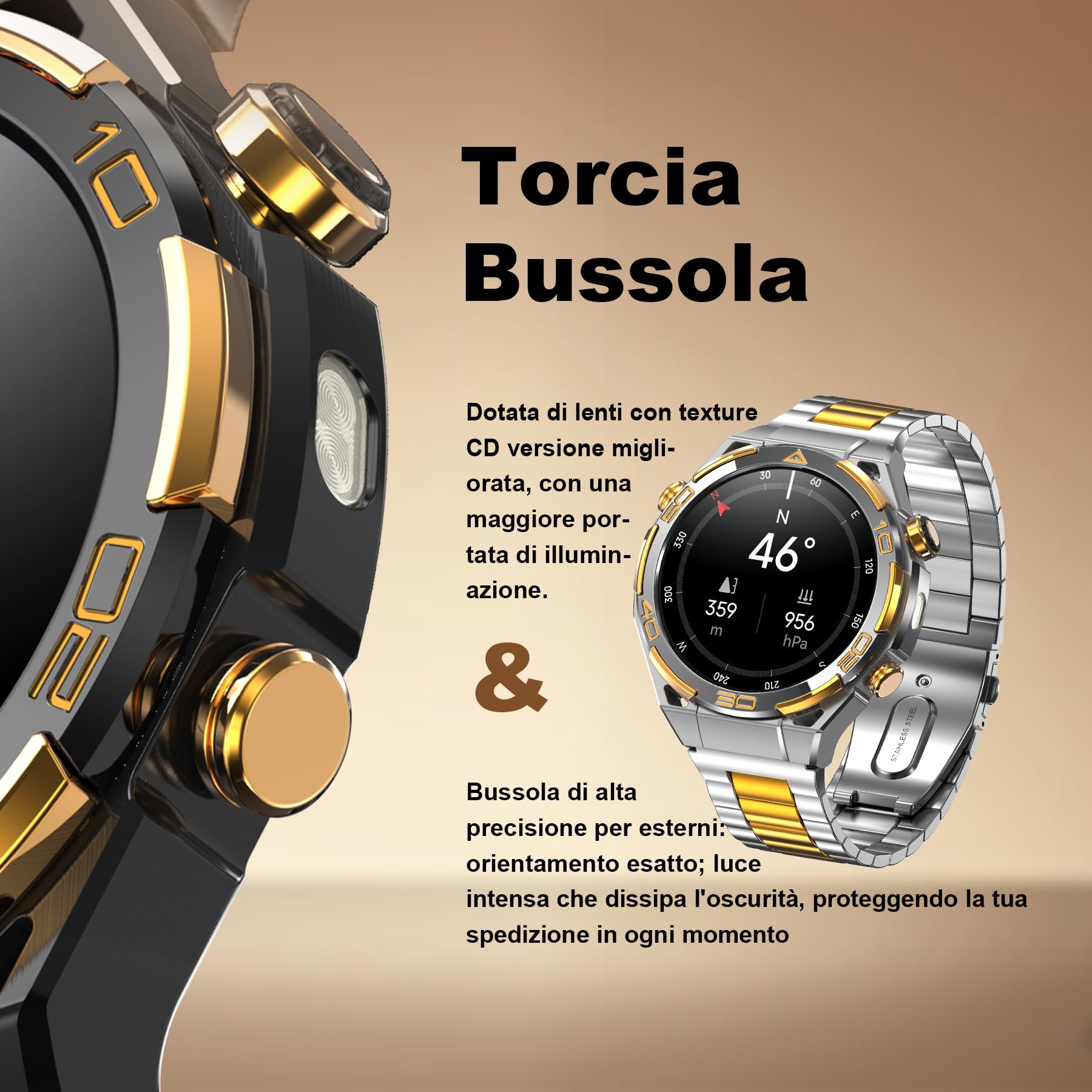 Smartwatch con GPS, AI, Torcia, Bussola, Display AMOLED 1,43" Always-On, Smartwatch Uomo con Notifiche e Chiamate Bluetooth, 120+ Modalità Sportive, Orologio Intelligente Compatibile con Android e IOS