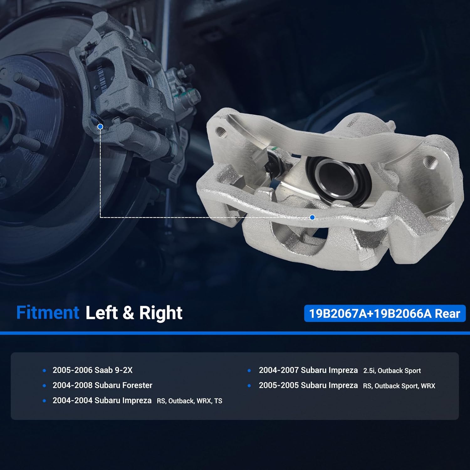 Autoround 19B2067A 19B2066A Rear Brake Caliper Assembly with Bracket fit for Subaru Forester 2004-2008/ Impreza 2004-2007, Saab 9-2X 2005-2006, Both Driver Passenger Side