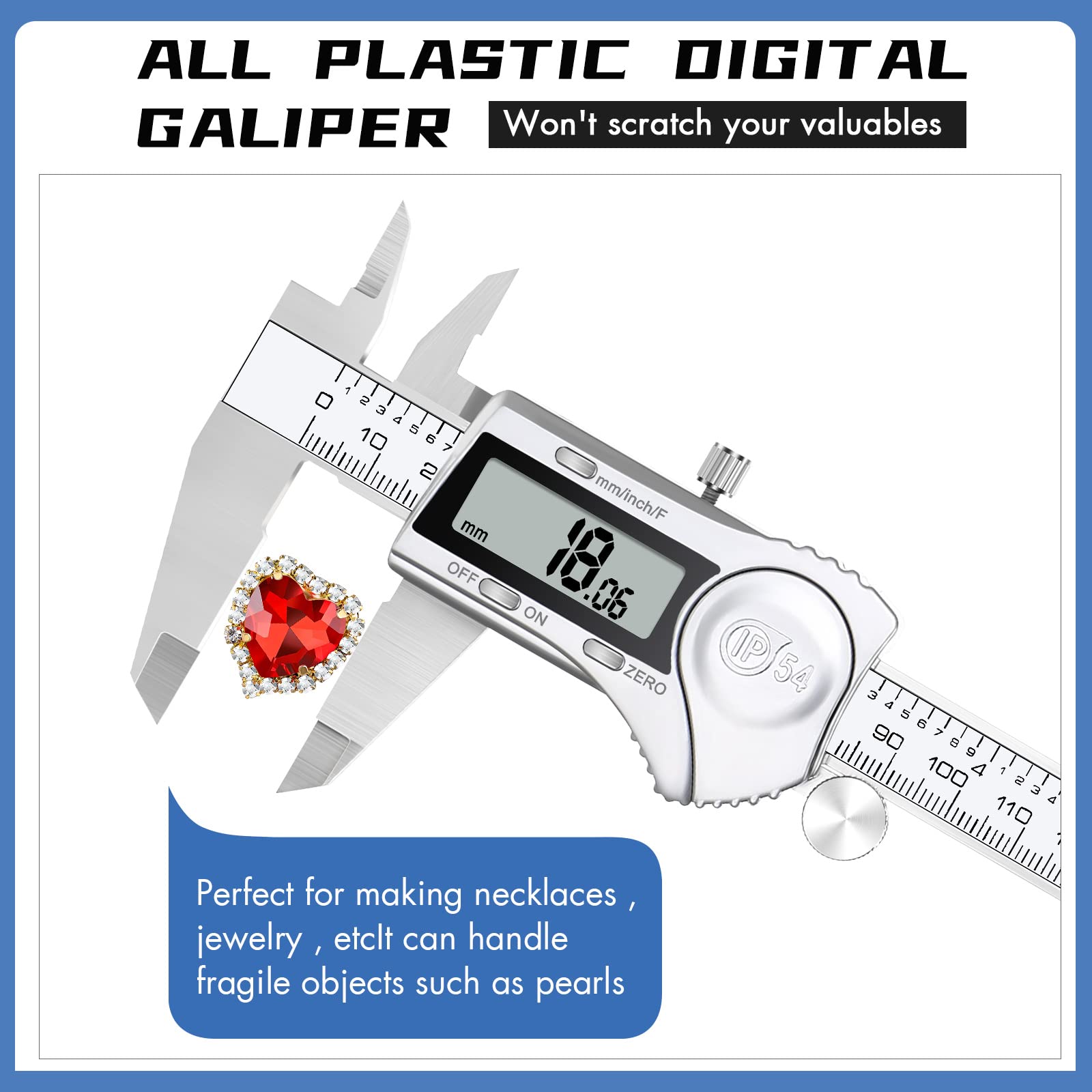 Elektronischer digitaler Messschieber, Umrechnung in Zoll und Millimeter, LCD-Display, 0-6 Zoll (0-6 Zoll), automatische Abschaltung, geeignet für Schmuck/DIY Messung (150 mm/mm)