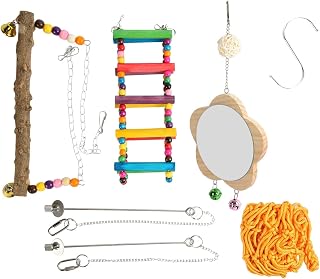Chicken Mirror Toys Hanging Swing, Colorful Handcrafted Wooden and Stainless Steel for Chicks Hens Roosters - Durable Feeder, Safe Outdoor Toy, Coop Accessories