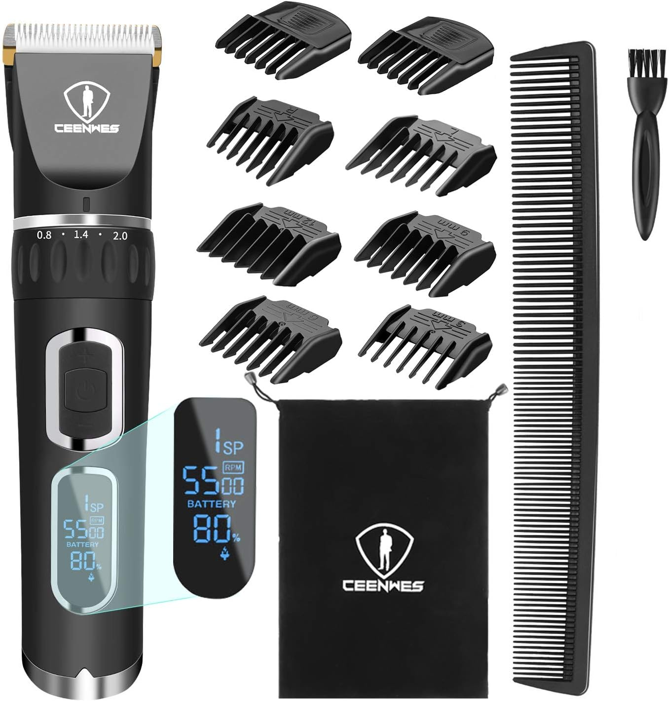 Ceenwes Hair Clippers Professional Heavy Duty Barber Shavers Machine 3-Speed Rechargeable Cordless Haircutting Tools for Men and Family Use