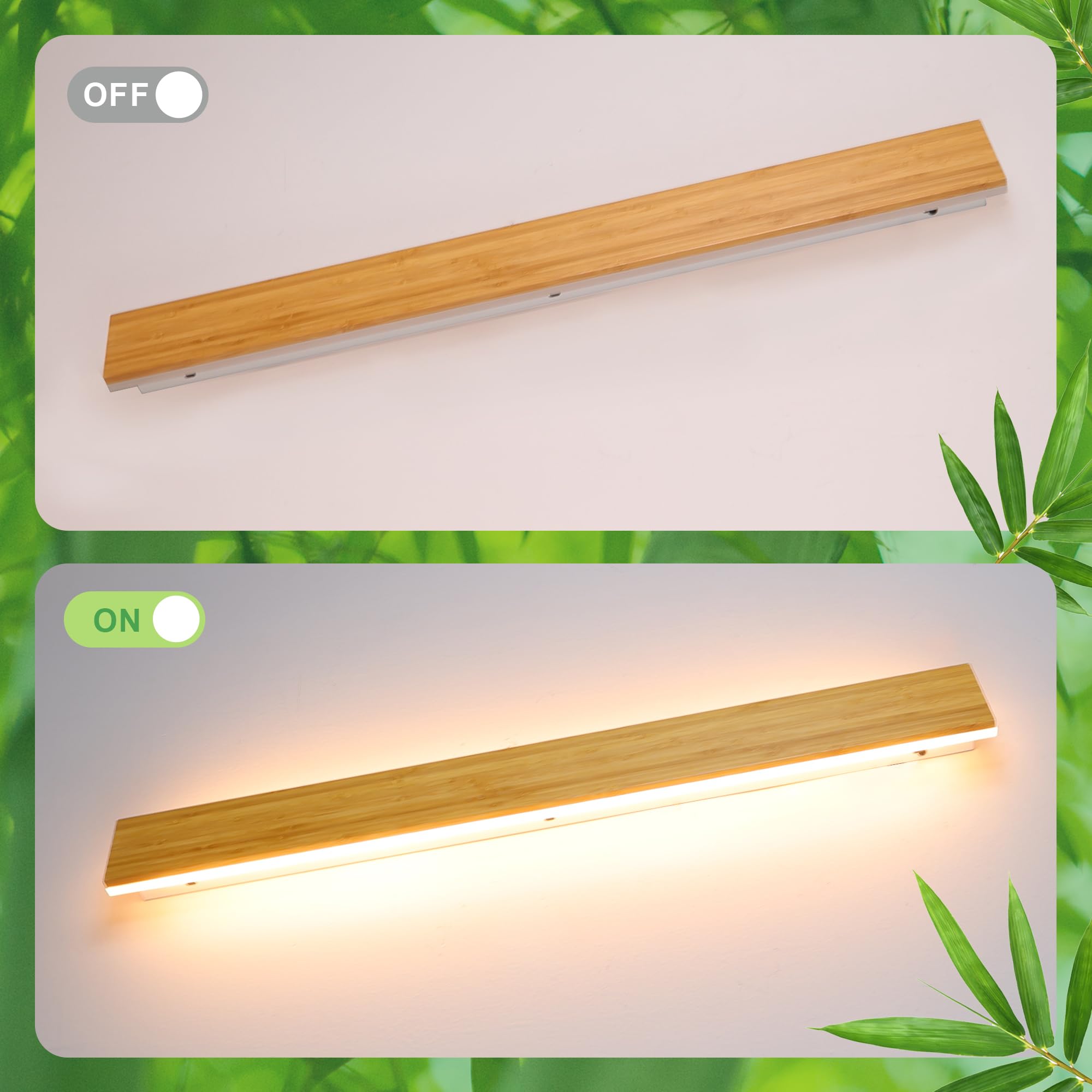 Apliques de Pared LED Lámpara de pared de madera para interiores Luces de pared de madera de bambú 24w Luces de pared 3000k Iluminación de pared moderna para dormitorio Sala de estar Pasillo,80cm