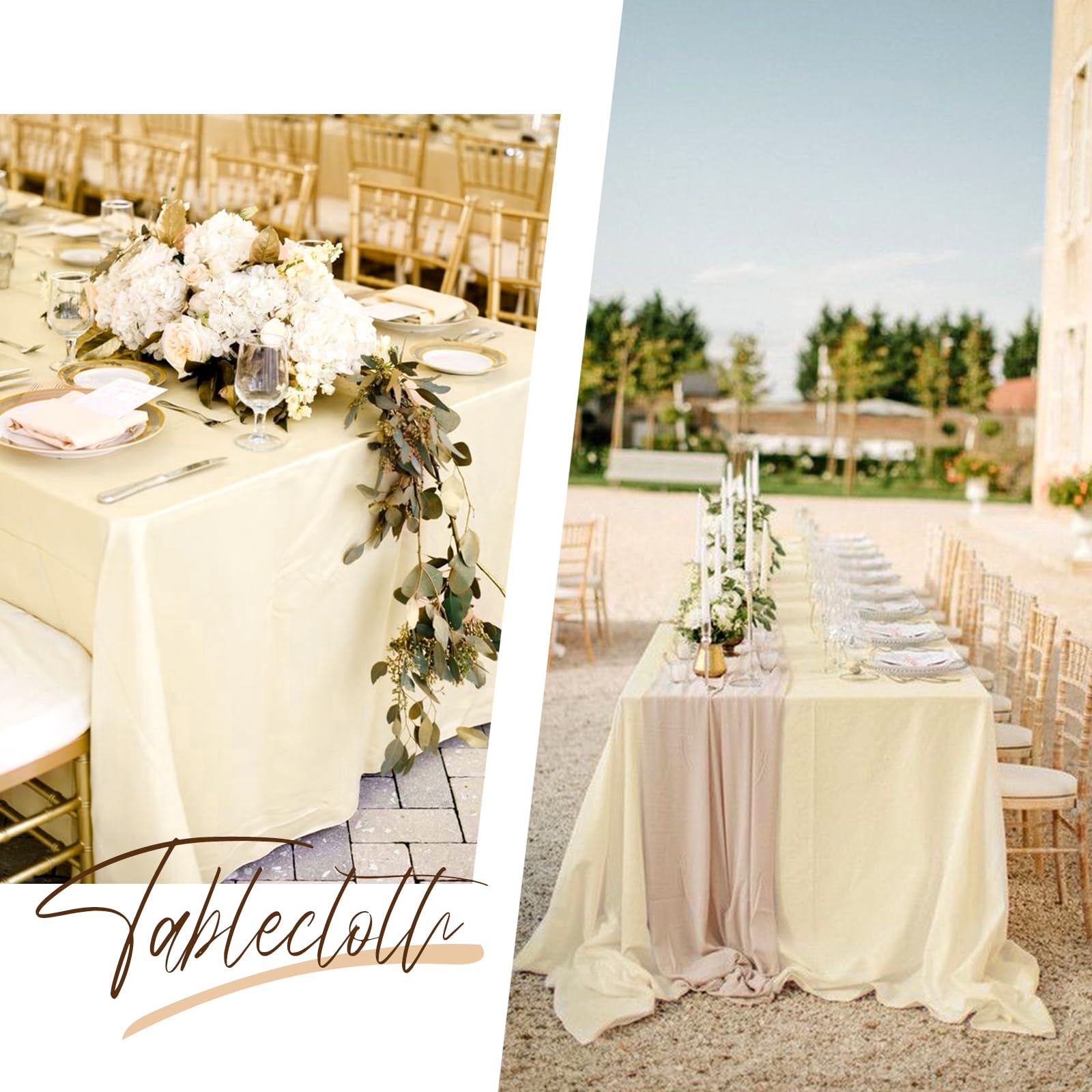 Pesonlook Paquete de 10 manteles de poliéster beige de 60 x 102 pulgadas para mesas rectangulares de 6 pies, mantel lavable para bodas, recepciones, banquetes, fiestas