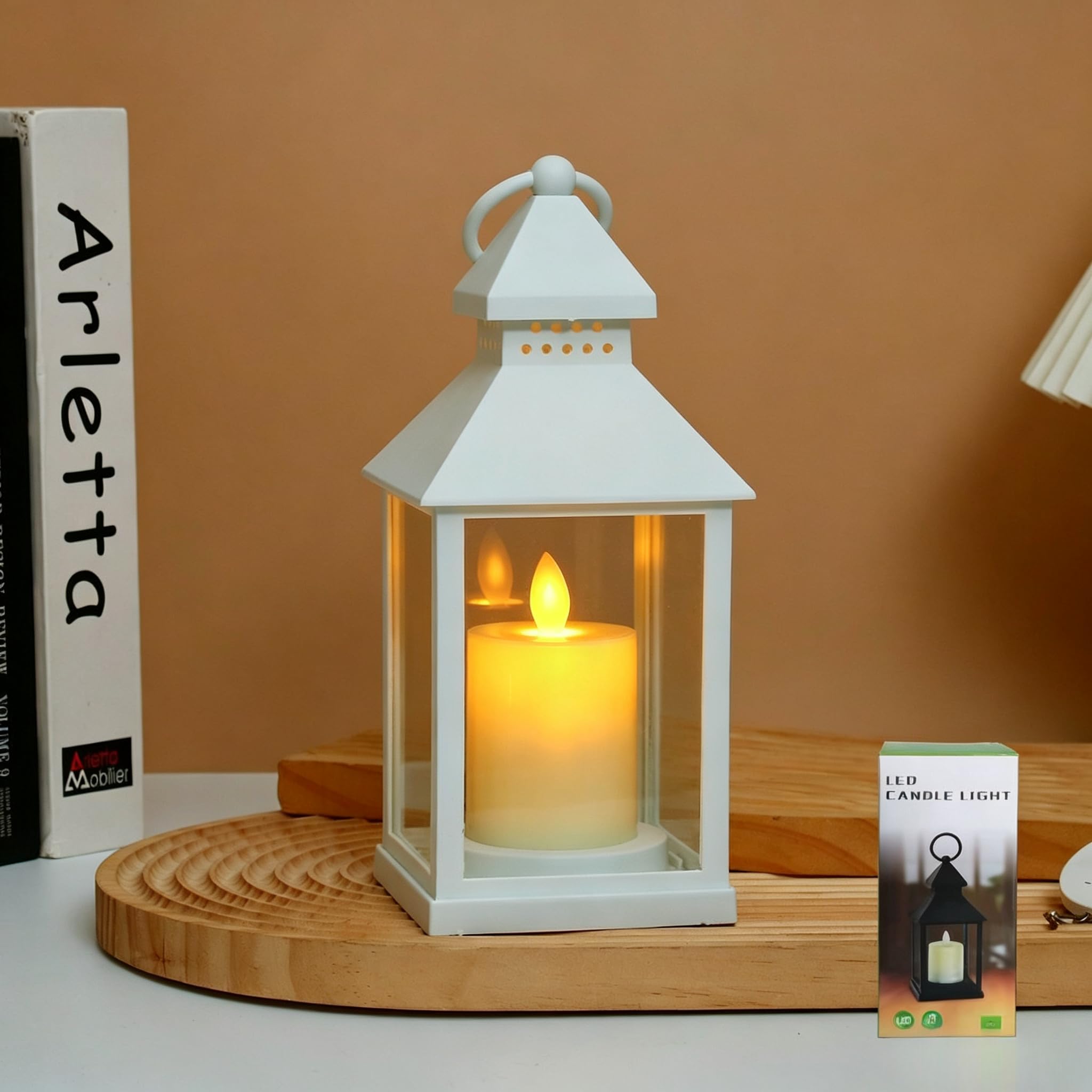 Fenoria Decorative LED Candle Lantern, 22cm/10cm, Indoor Outdoor Camping (White, Big Size)