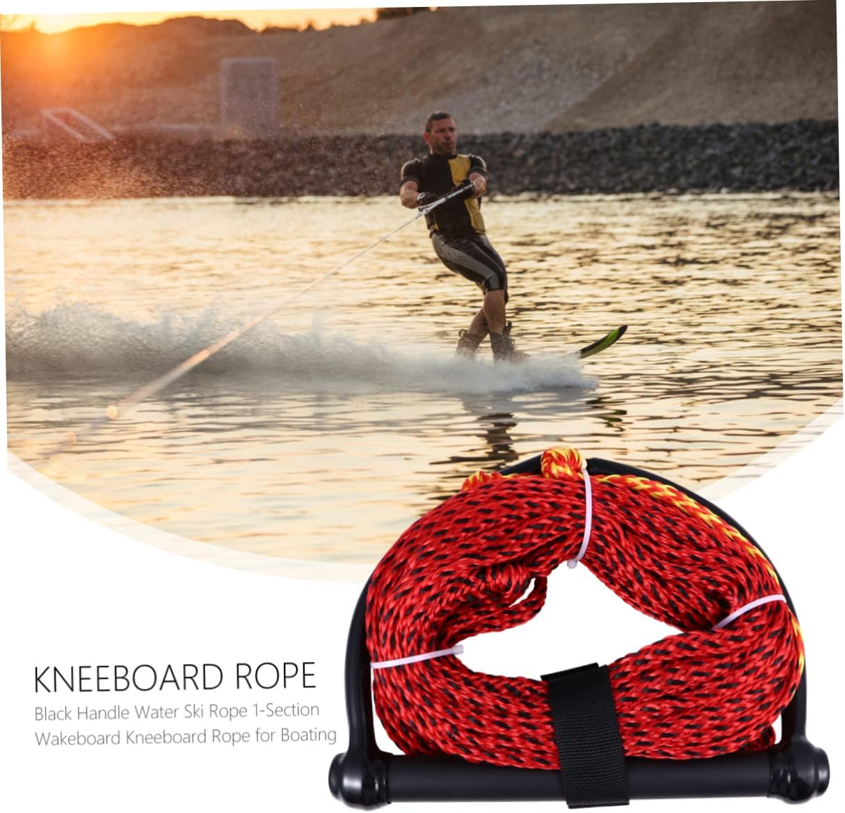 Black Handle Wakeboard Rope with Lightweight Braid Structure for Boating and Kneeboard High Abrasion and UV Resistant Tow Rope Bright Color for Easy Water Visibility Random Color