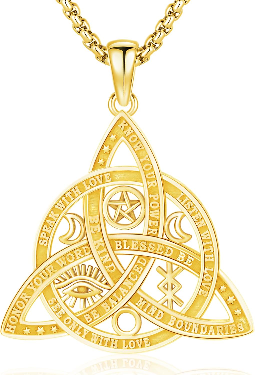 Aniu Tetragrammaton/Pentagram/Triple Moon Goddess Necklace for Men Women 925 Sterling Silver Witch Knot Pentacle Pendant Pagan Wiccan Amulet Energy Gifts Jewelry