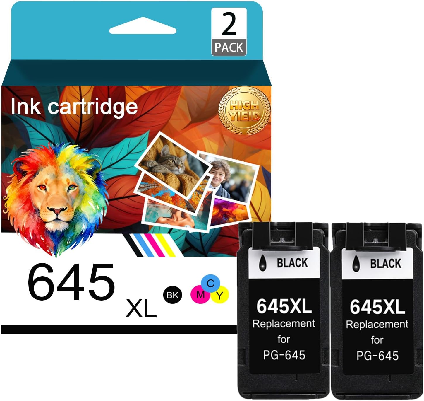 PGI 645 CLI 646 High Yield Ink Cartridge Combo Pack Compatible for Canon Pixma MG2560 MG2960 MG2965 MG3060 TS3160 TS3165 TS3166 MX496 TR4560 Printers,2Black