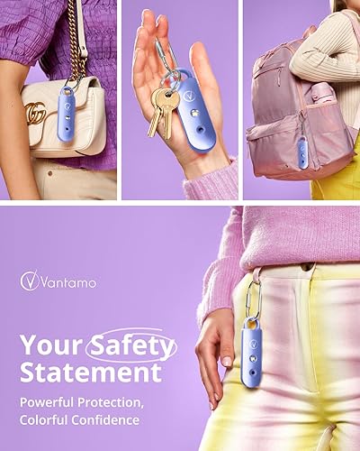 Miniatura 5 de Vantamo Alarma Personal para Autodefensa con Aviso de Batería Baja, Luz Estroboscópica y Alta Sonoridad de 130 dB con Doble Altavoz, Juego de