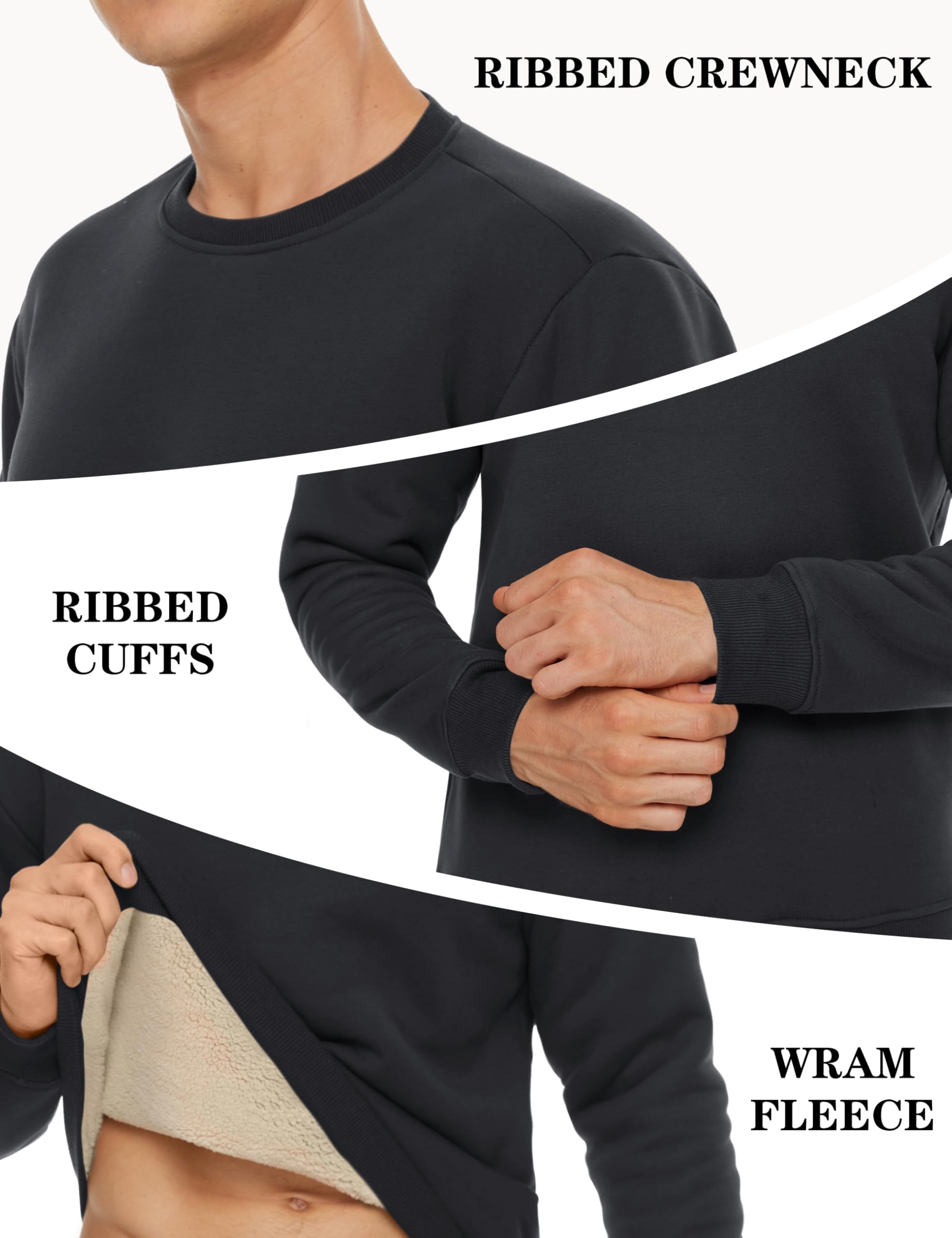 TACVASEN Hombres Cuello Redondo Sudadera Invierno Pullover Cálido Forro Polar Sherpa Sudadera Manga Larga