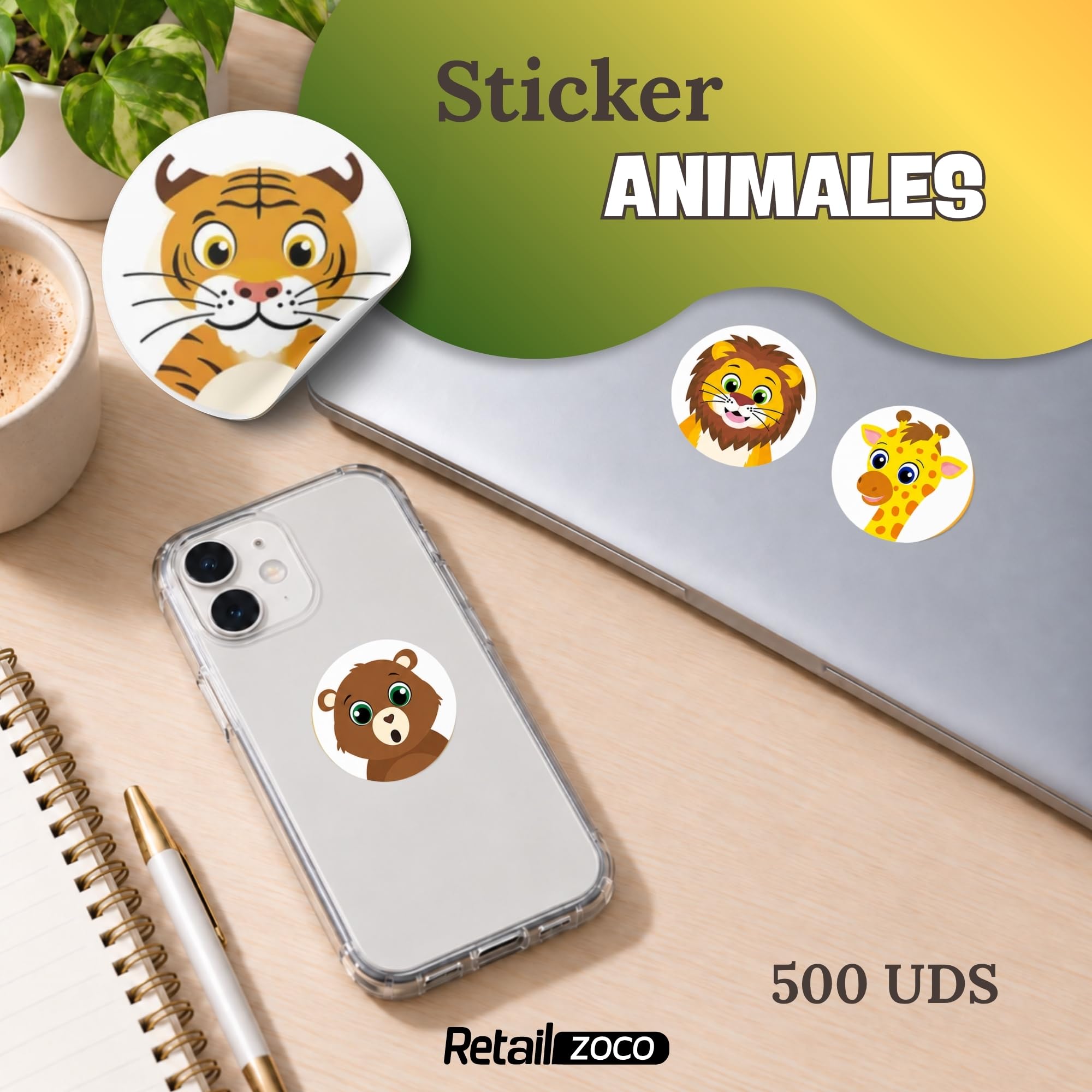 Rollo Pegatinas animales Selva para niños, animal stickers, 3 Unidades - imagen 2
