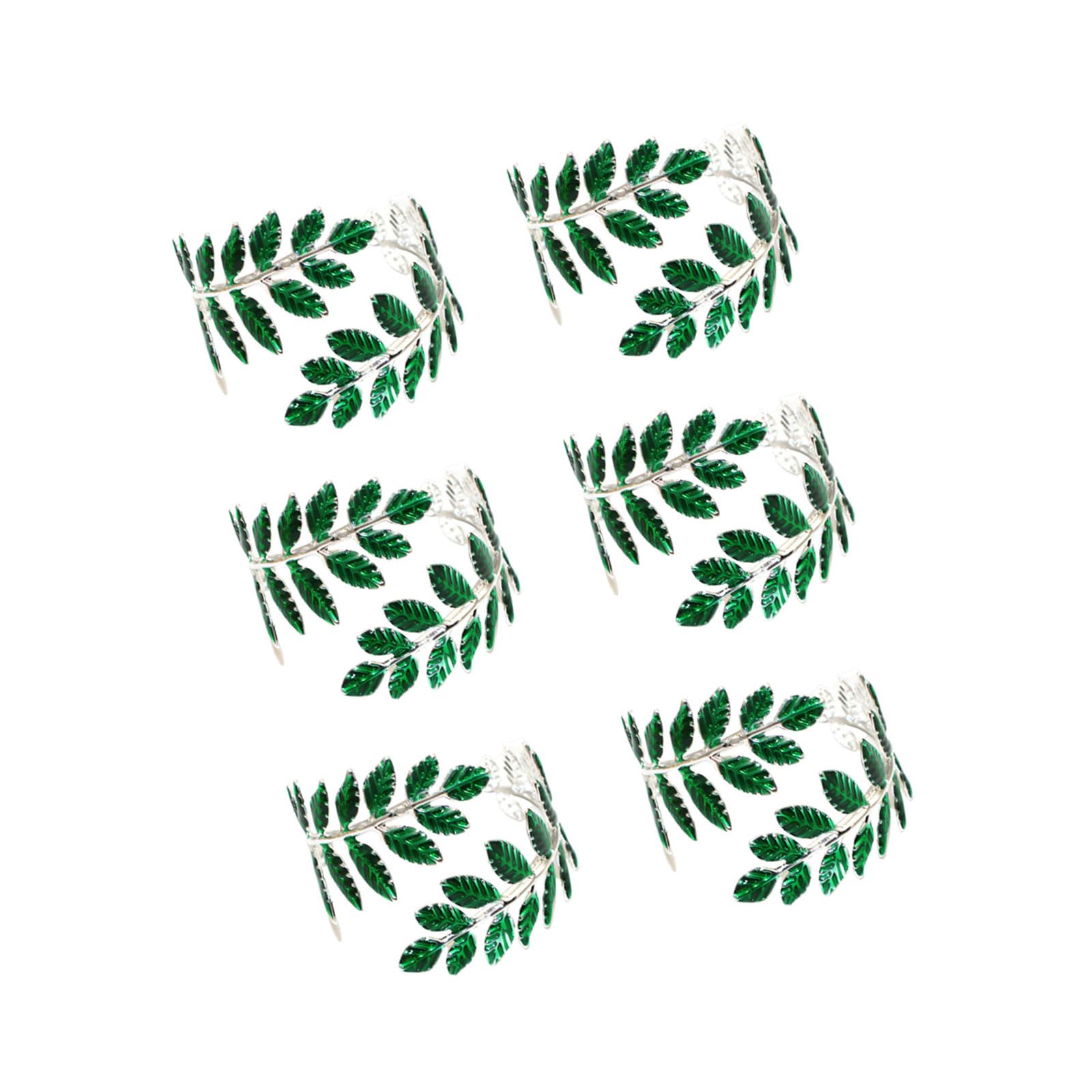 MALSSE Sophisticated Alloy Leaves Napkin Rings Napkin Holders Serviette Buckles Accessories for Formal and Casual Dining Green Needle Circlets