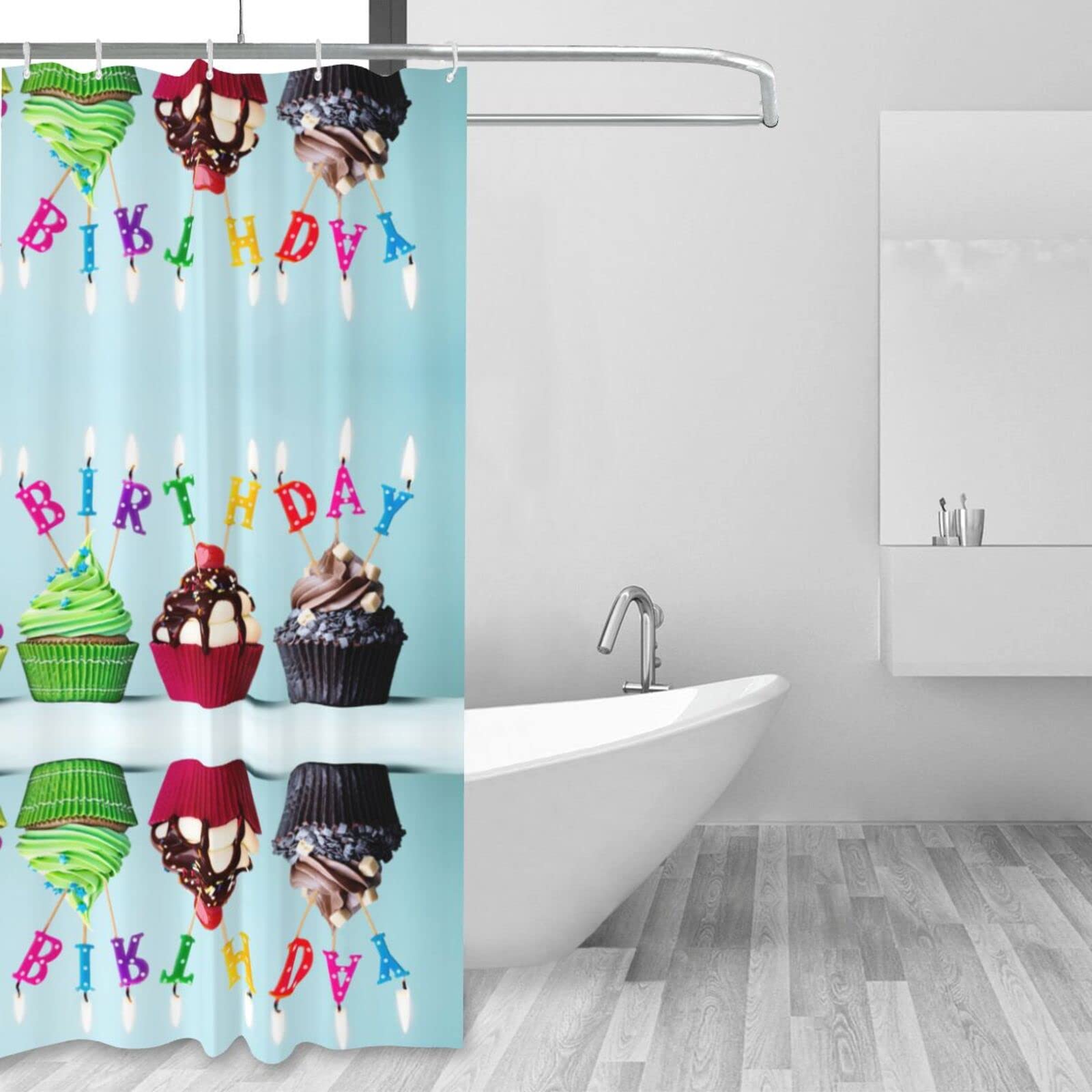 Tenda Da Doccia Happy Birthday – Poliestere Stampato Con Ganci Inclusi – Allegra E Colorata