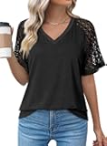 Women Blouses Lace Tops for Women Trendy Summer Casual V Neck Short Sleeve Shirts