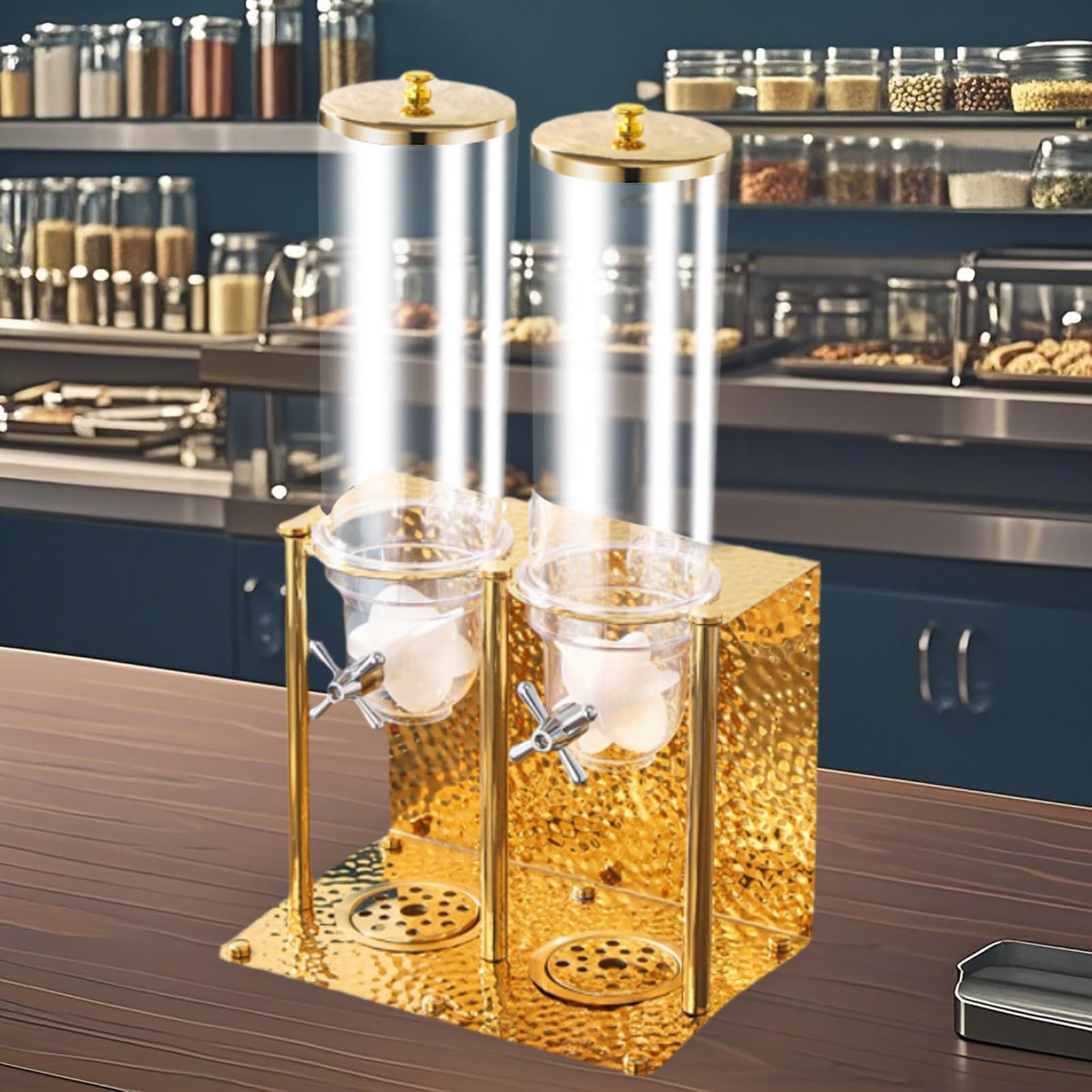 ZHJOPP Large Capacity Stainless Steel Cereal Dispenser Countertop, Dry Food Storage Container For Pantry, Cereals, Rice, Beans, Grains (Gold 7L)