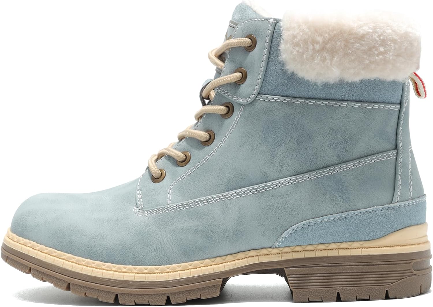 Snow Hiking Winter Boots for Women - Casual Brown Combat Work Boot - Non-slip Fur-Lined Ankle Boots - Fashion Boots Waterproof Leather Shoes - Image 3