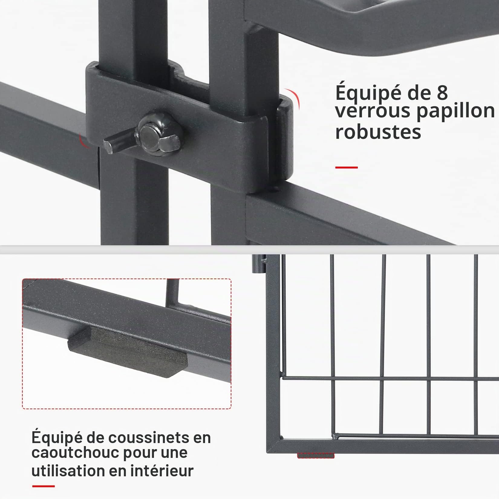 Parc Chien Intérieur XXL Modulable: Enclos Chien Extérieur en Médal Pliable avec Piquets de Fixation 8 Panneaux 80 x 63cm Noir