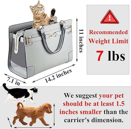 Miniatura 10 de NewEle Bolso transportador de moda para perros pequeños con correa para el hombro, soporta hasta 7 libras de piel sintética de calidad,