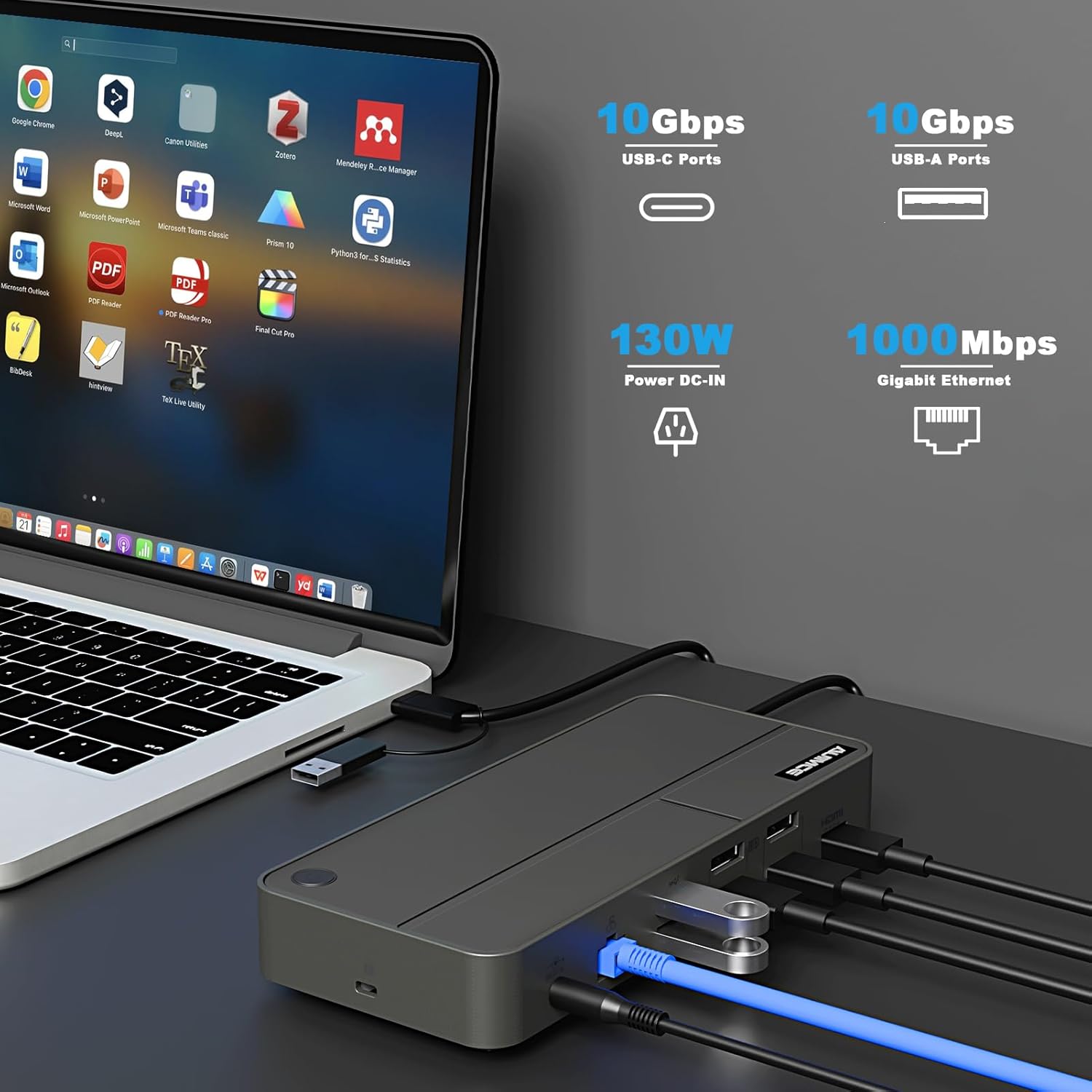 MacBook Docking Station 3 Monitors, Displaylink Laptop Docking Stations with 130W Power Supply,15 in 1 USB C Triple 4K Display Dock for MacBook Pro/Air and USB-C/A Port Computer (3 HDMI, 2 DP)