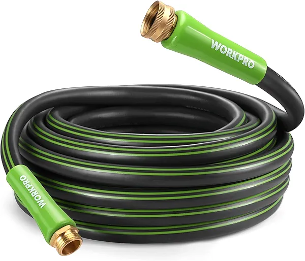 WORKPRO Garden Hose 5/8 IN x 50 FT, Heavy Duty, Flexible and Lightweight Water Hose with Rotary Handle, 3/4" GHT Solid Brass Fittings, for All-weather Outdoor, Lawn, Garden & Yard,Car wash 5