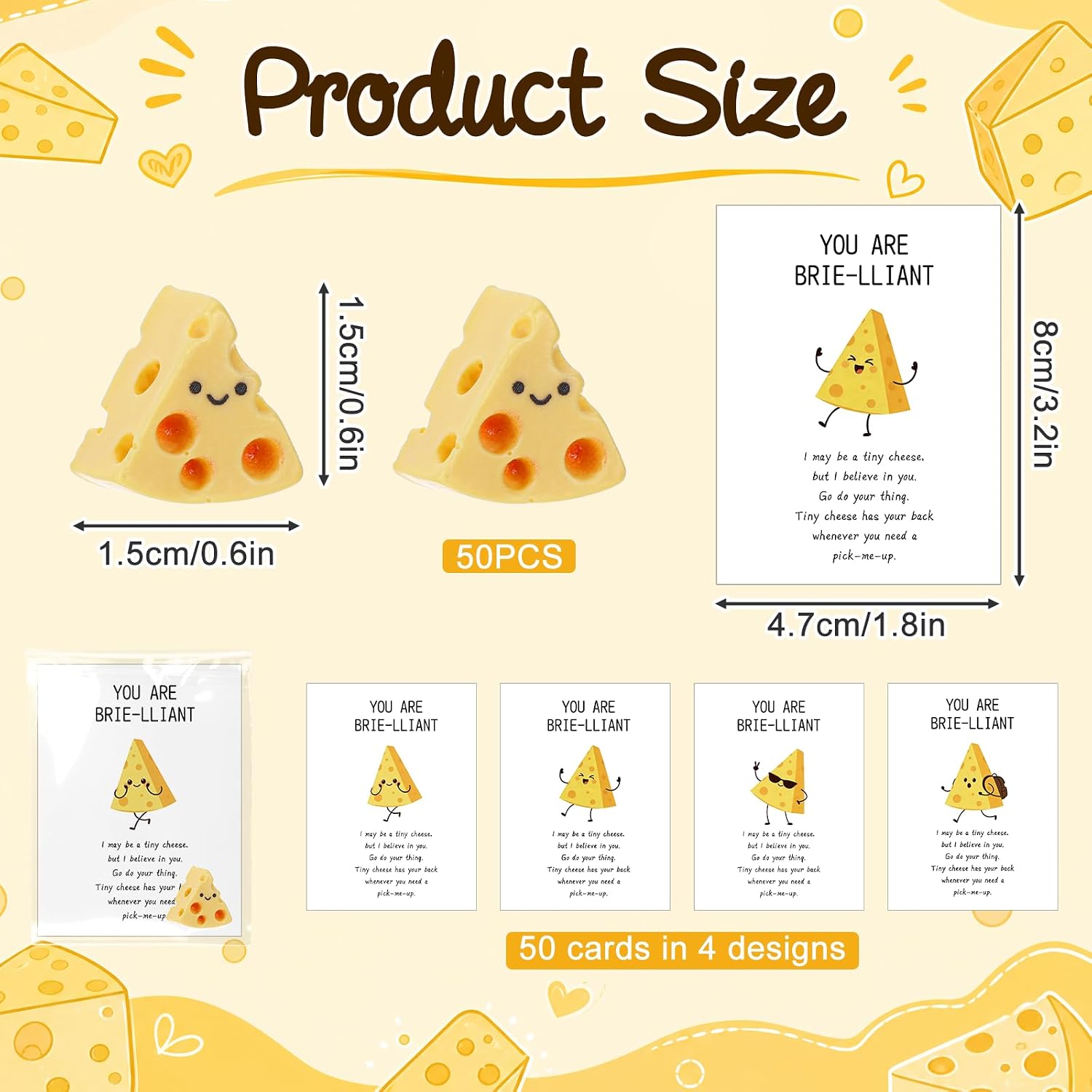 50 Sets Inspirational Cheese Bulk Employee Appreciation Gifts Bulk Emotional Positive Resin Gifts for Women Men Coworkers Office Staff Gifts