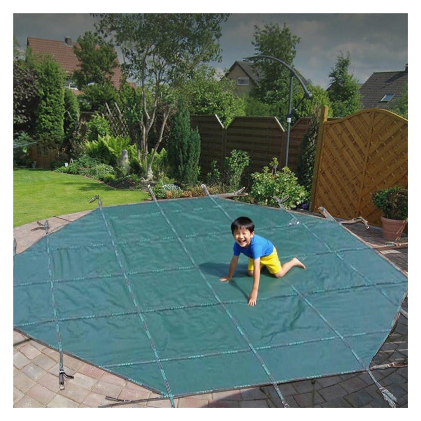 Piscinas Cobertor Cubierta Cobertor Funda Cubierta de Piscina de Invierno para niños, Redonda, Cubiertas de Seguridad para Piscinas enterradas con Anclajes de instalación, Verde Oscuro(8.5m(28'))