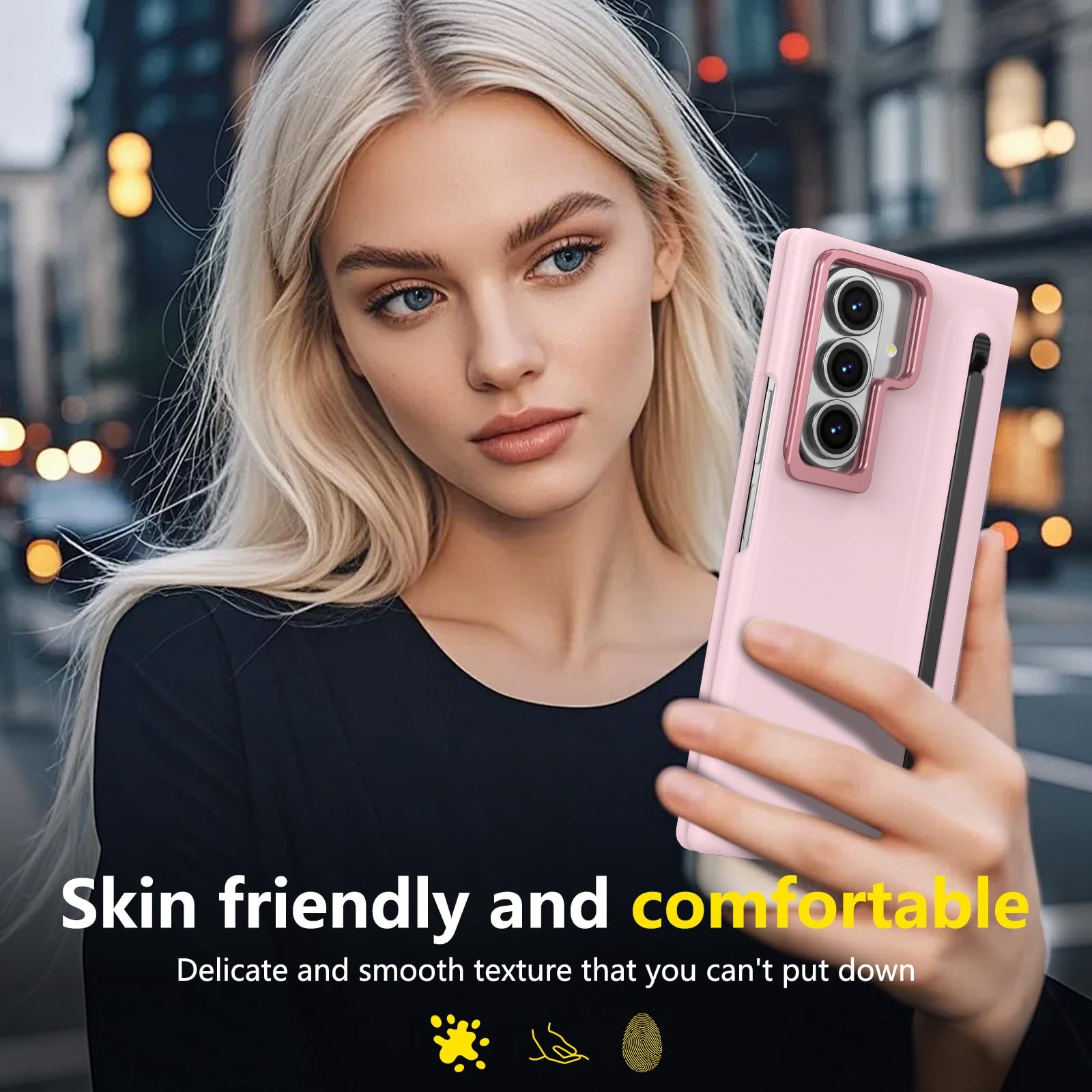 Custodia per Galaxy Z Fold 7 con penna, portapenne integrato, cover per Samsung Galaxy Z Fold7 con pellicola protettiva + Pen + supporto regolabile nascosto-Rosa