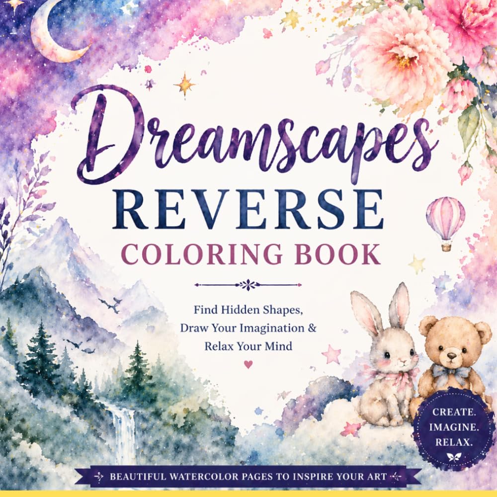 Dreamscapes Reverse Coloring Book: Find Hidden Shapes, Draw Your Imagination & Relax Your Mind with Dreamy Watercolor Pages