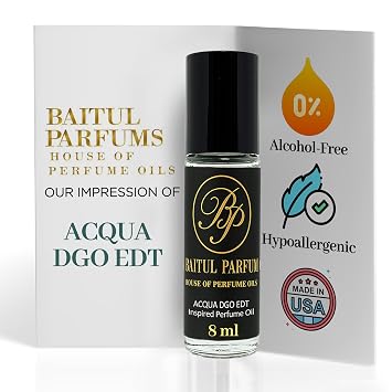 Comparable to Acqua D Gio EDT Alcohol-Free Fragrance - 8ml Travel Size Perfume Oil in Glass Bottle, Perfume Oil Roll On Rollerball for On the Go Use, Long Lasting and 98% True-to-Scent