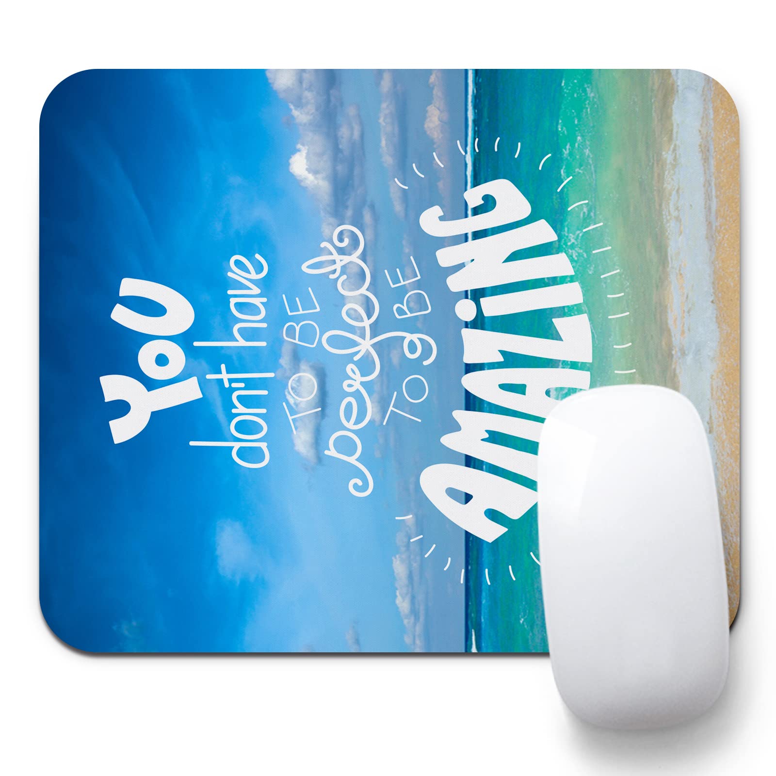 busy daySquare Mouse Pad Motto, Blue Seaside Landscape Mouse Pad Thick, Non-Slip Mouse Pad Personalized Wireless Mouse Pad for Computer, Laptop, Office, Home Waterproof Mouse Pad - 9.5 x 7.9 inches